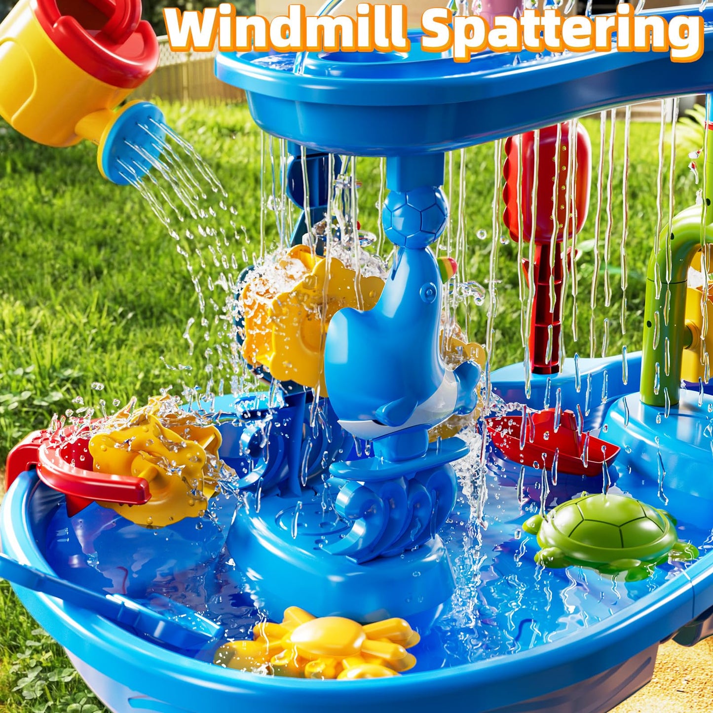 DULONIME 3-Tier Sand and Water Table Toys for Kids Aged 3 4 5 6 7 8, Water Waterfall Sensory Play Table with Beach Toys Accessories, Outdoor Activity Playset for Toddlers 2-4 3-5 4-6, Birthday Gifts