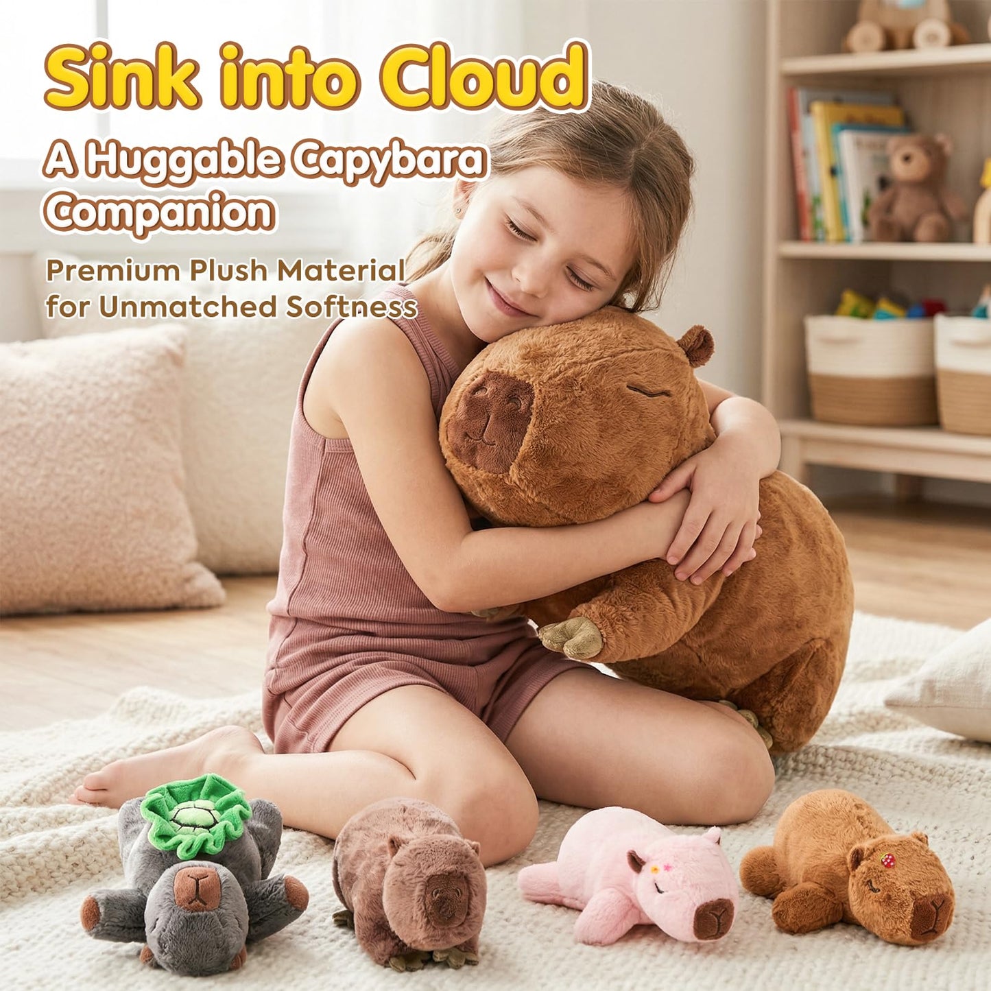 Ditucu 5Pcs Capybara Stuffed Animal Mommy 16.5 inch with 4 Babies 6.6 inch Family Set Cute Plushies Toys Gifts for Kids