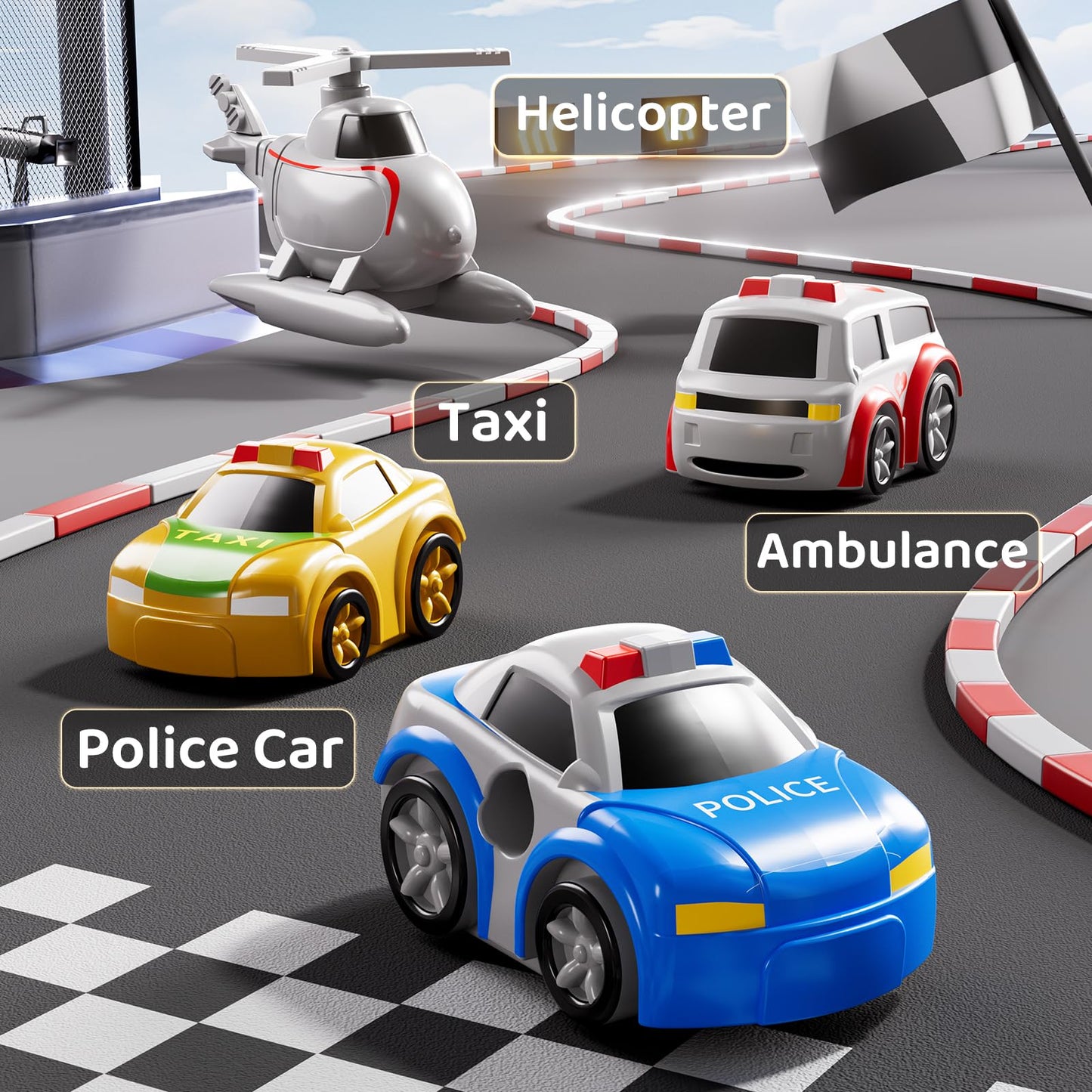 KIZONLY Car Race Track for Kids Ages 3+, Kids Car Toys for 3 Year Old Boys, Race Track for Toddlers 3+, City with 3 Small Cars and Helicopter, Educational Birthday Gifts