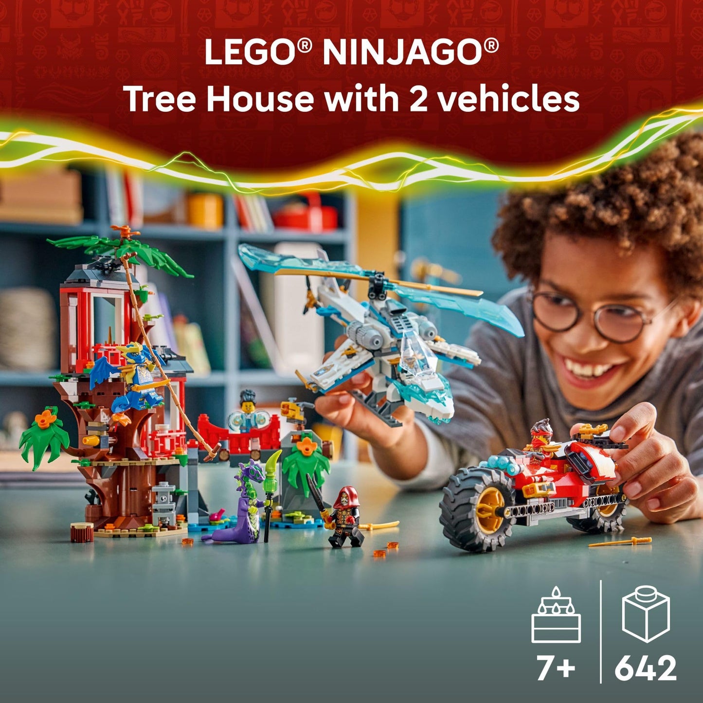 LEGO NINJAGO Ninja Vehicle Tree House Battle Building Toy for Boys, Girls, & Kids, Ages 7+ - Ninja Playset W/5 Minifigures, Motorcycle & Helicopter Toys - Gift Idea for Birthdays - 71857