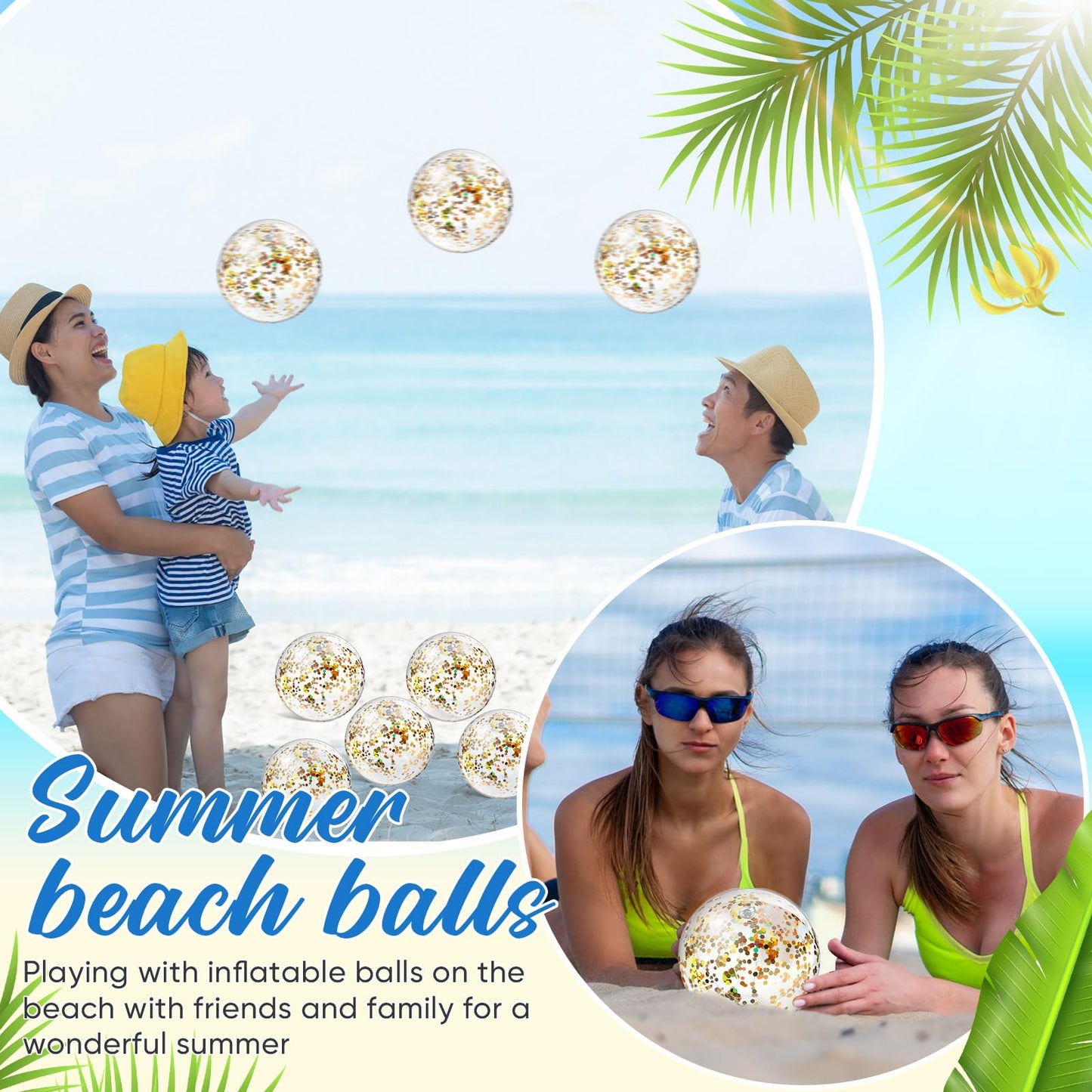 Hungdao 25 Pcs Inflatable Glitter Beach Ball 8 Inches Mini Clear Floatable Confetti Ball for Kids Bulk Swimming Pool Theme Party Toy for Hawaiian Theme Party Decorations Favors Supplies(Gold)