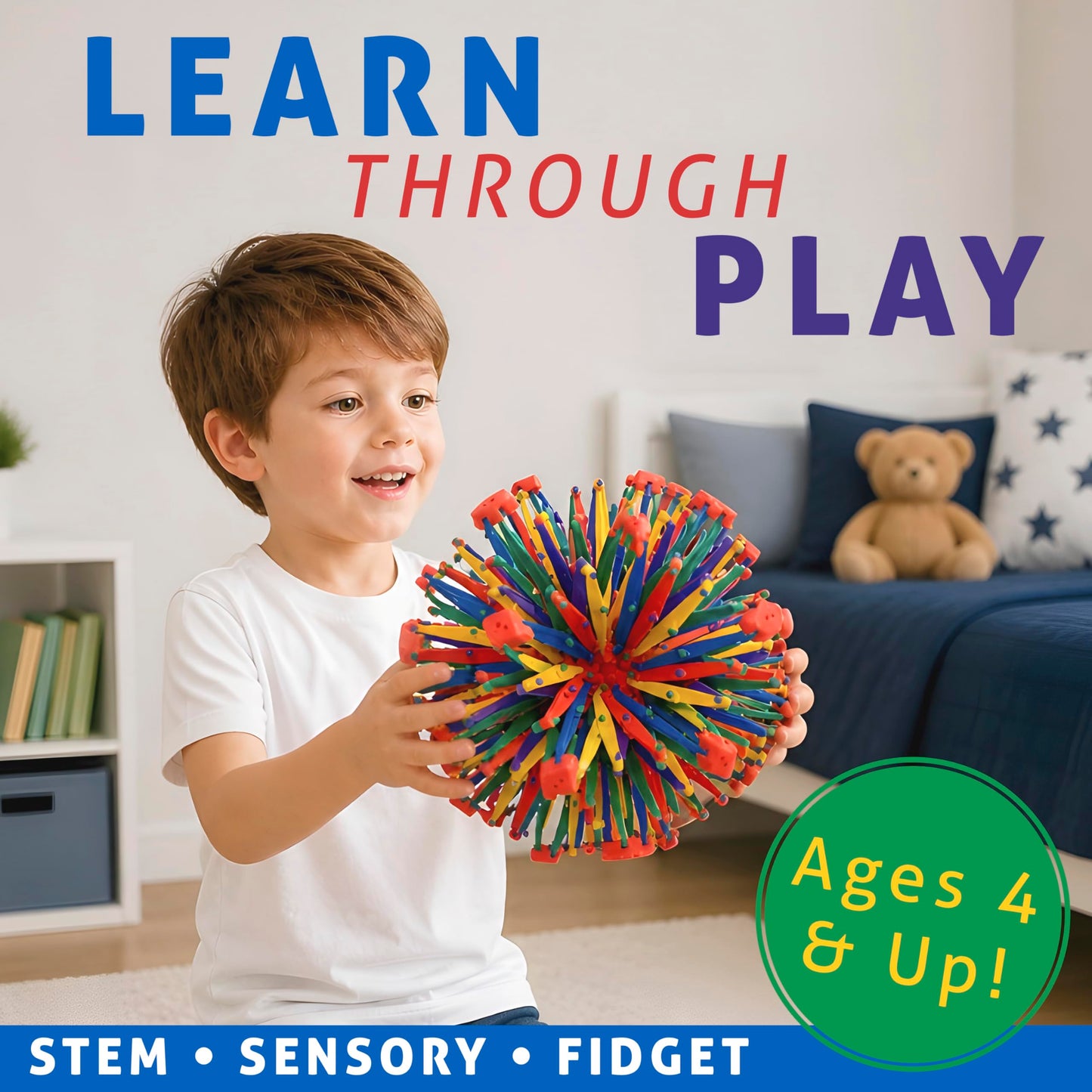 University Games, Hoberman Original Sphere-Rainbow, award-winning geometric expanding/contracting ball, Ages 4 to 104