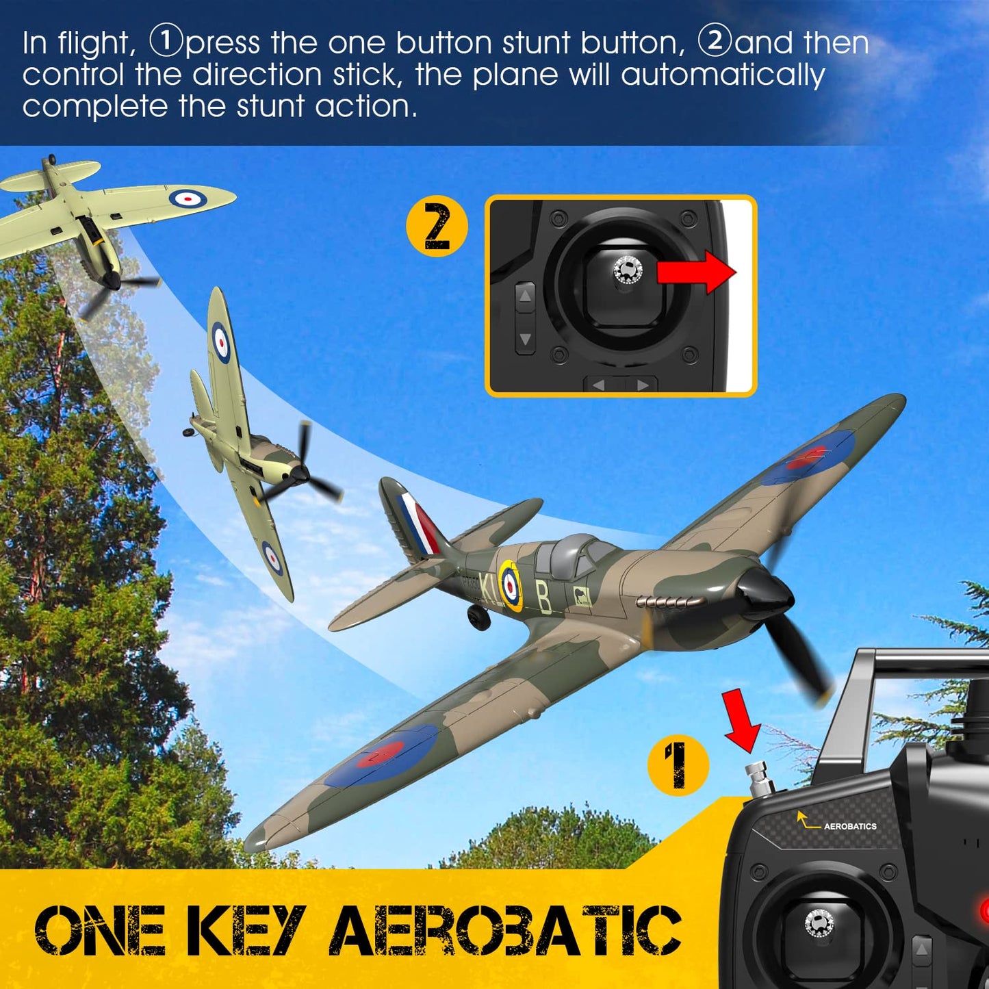 ANTSIR RC Plane Spitfire Fighter, 4 Channel Remote Control Airplane with Gyro System for Adults