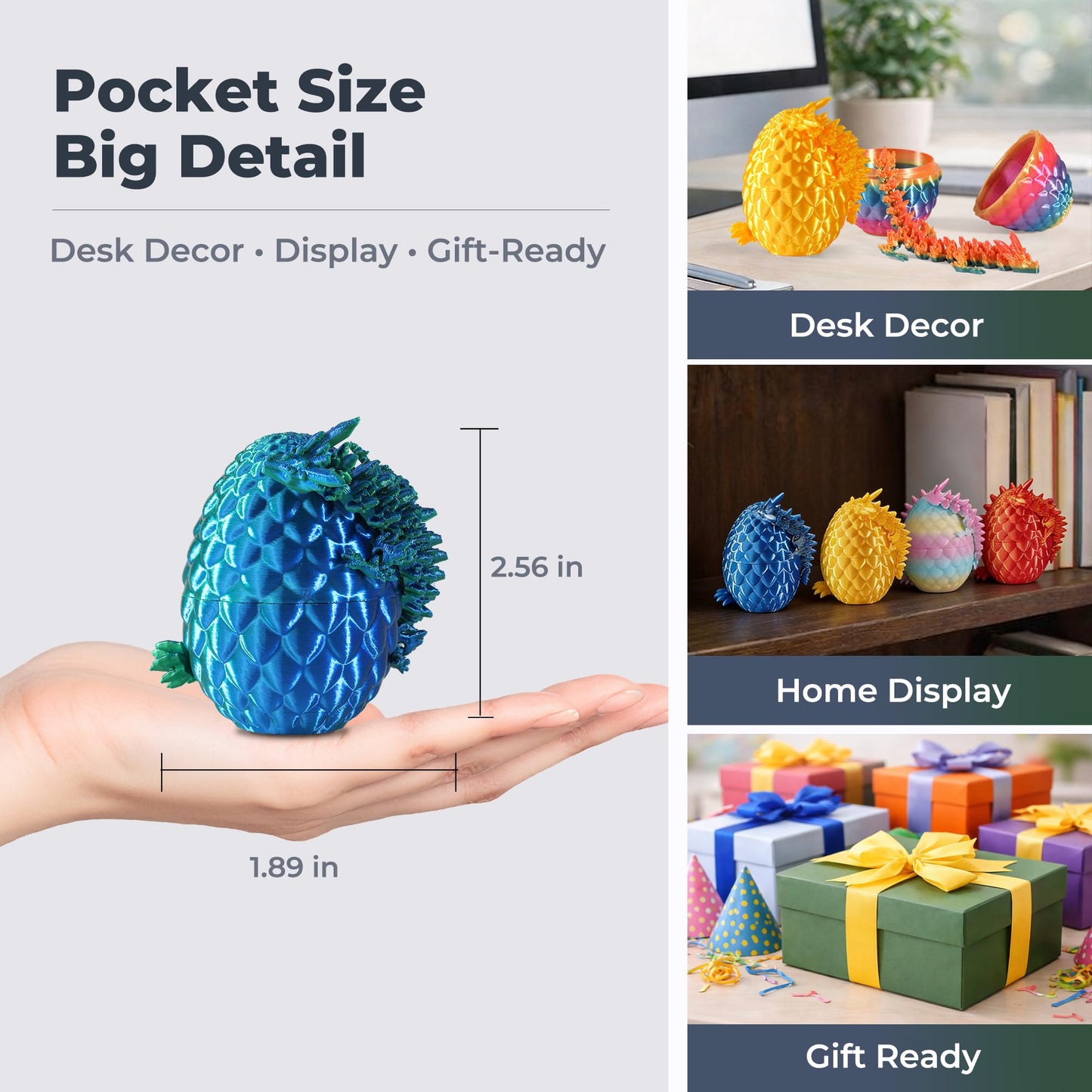 MiniMythos Toys 12 Pack 3D Printed Dragon Eggs with Dragons Inside, Mini Articulated Crystal Dragon Figures, Dragon in Egg Collectible Set, Desk Decor Display, Gift-Ready Box