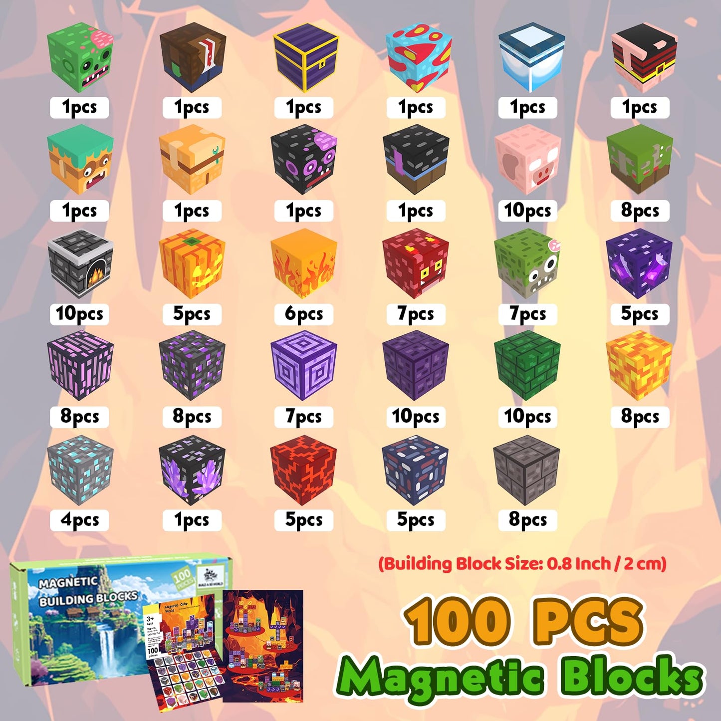 SSAWER 100 PCS Magnetic Blocks - Magnetic Building Blocks Toys for Kids, Stacking Magnets for Kids, STEM Sensory Toys, Christmas Birthday Gifts for Boys and Girls Ages 3+ Years Old