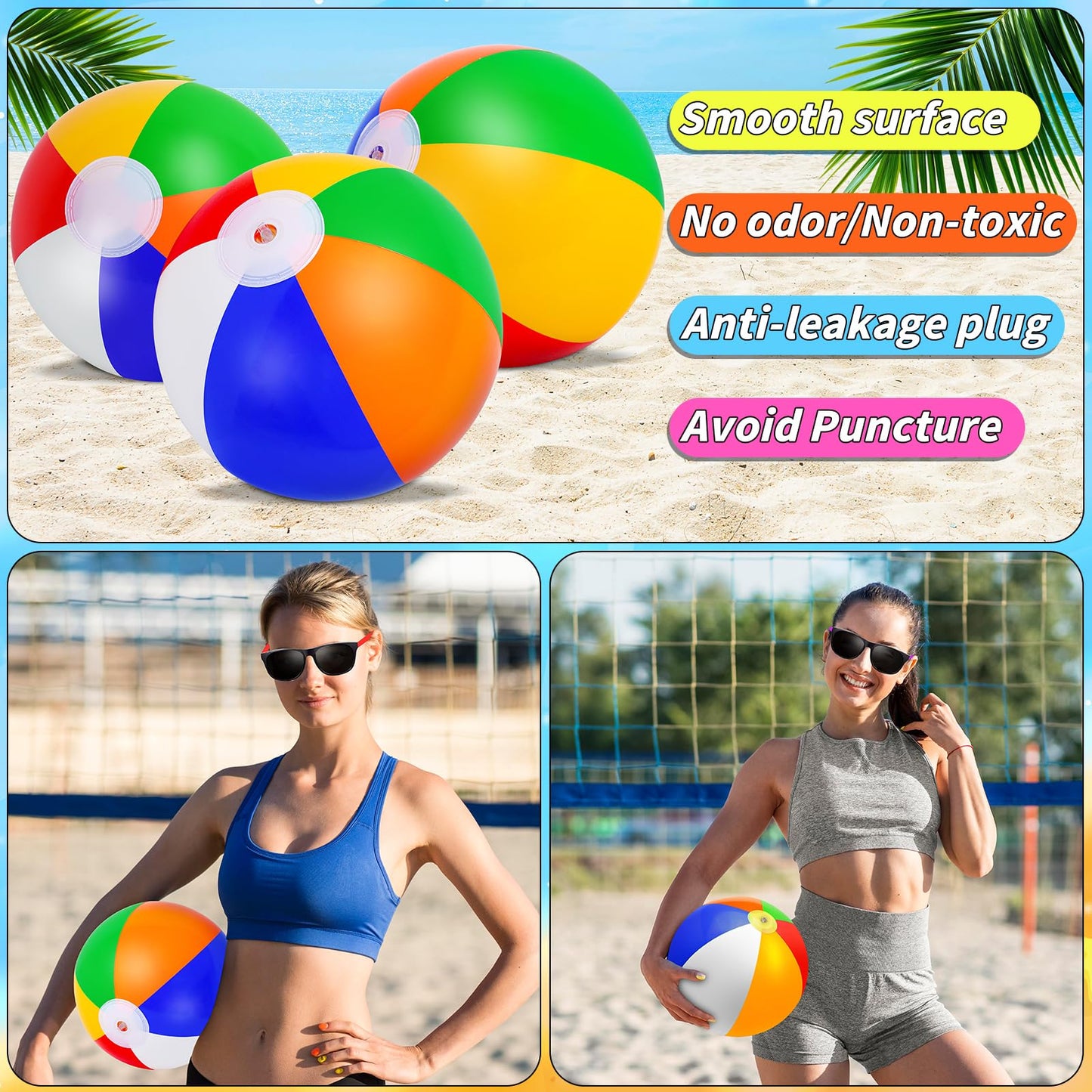 Oleitodh 72 Pcs Sunglasses Beach Balls Party Favors 12 Inch Inflatable Pool Beach Balls Bulk for Kids Adults Rainbow Pool Balls Park Backyard Summer Water Fun Birthday Parties Supplies