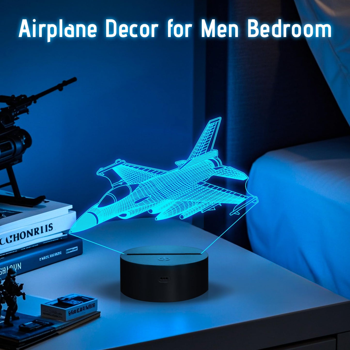 Anywin Warplane Night Lights,Kids Airplane 3D Night Light Bedside Lamp Fighter Toy Light 7 Colors Changing with Remote Control Best Christmas Gifts and Birthday Gifts for Boys Girls Kids Baby