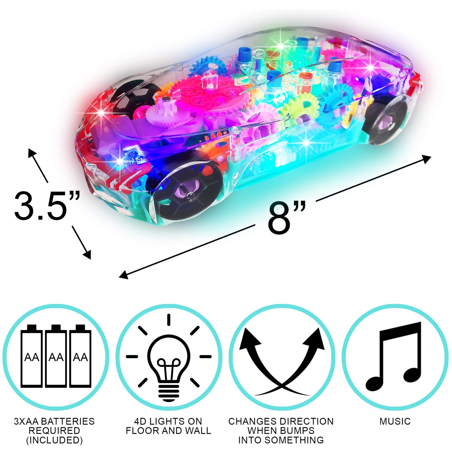 ArtCreativity Light Up Transparent Airplane & Car Toys: Bump and Go Fun with Moving Gears, Music, LED Effects, Ages 3+, Great Birthday Gift Ideas (2PC Set)