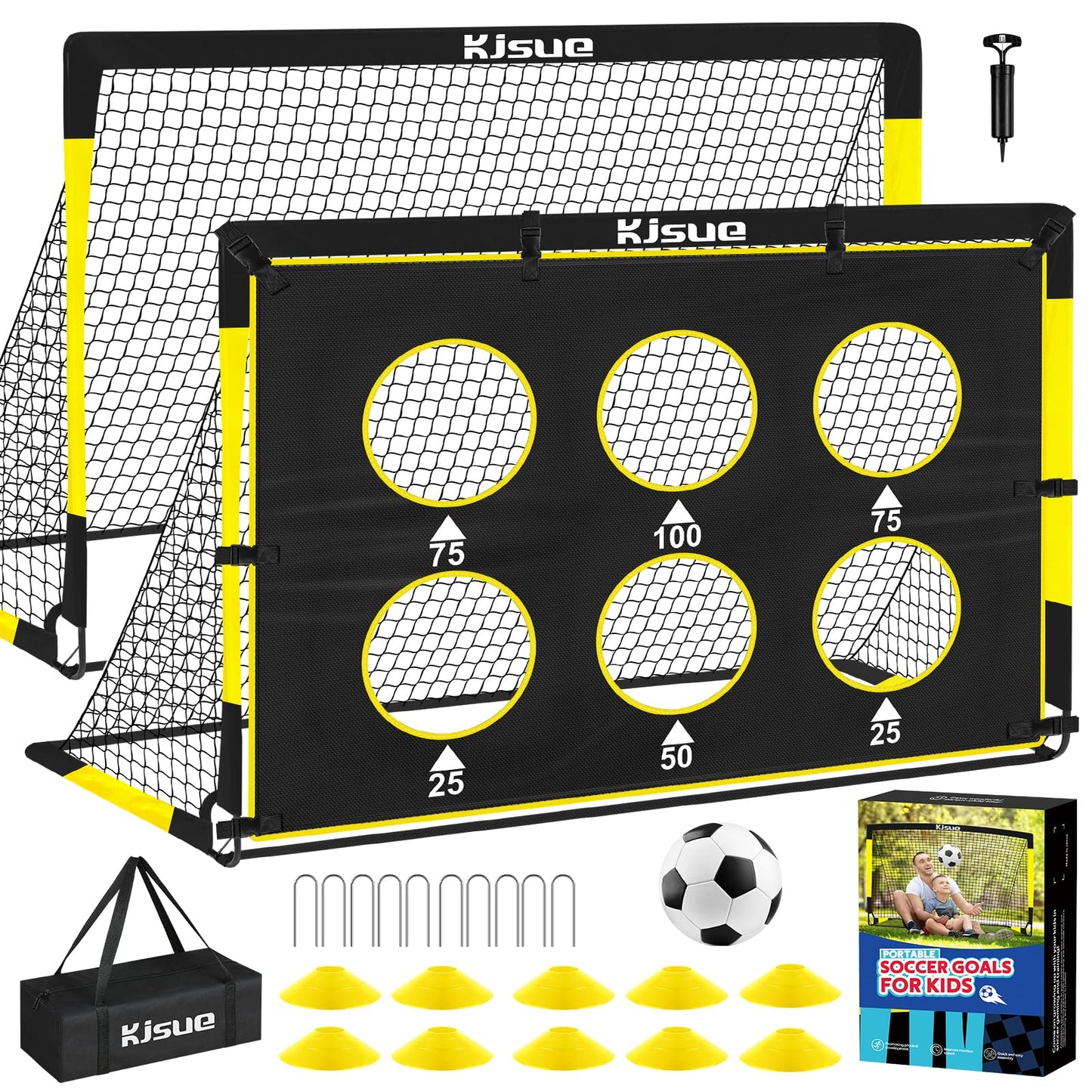 Kids Soccer Goal for Backyard Set - 2 of 6x4 ft Soccer Goals Net Training Equipment, Soccer Nets for Kids Age 3-5 6-8 8-10 10-12, Ball, Targets for Toddler Kid Youth Soccer Games Sports Outdoor Play