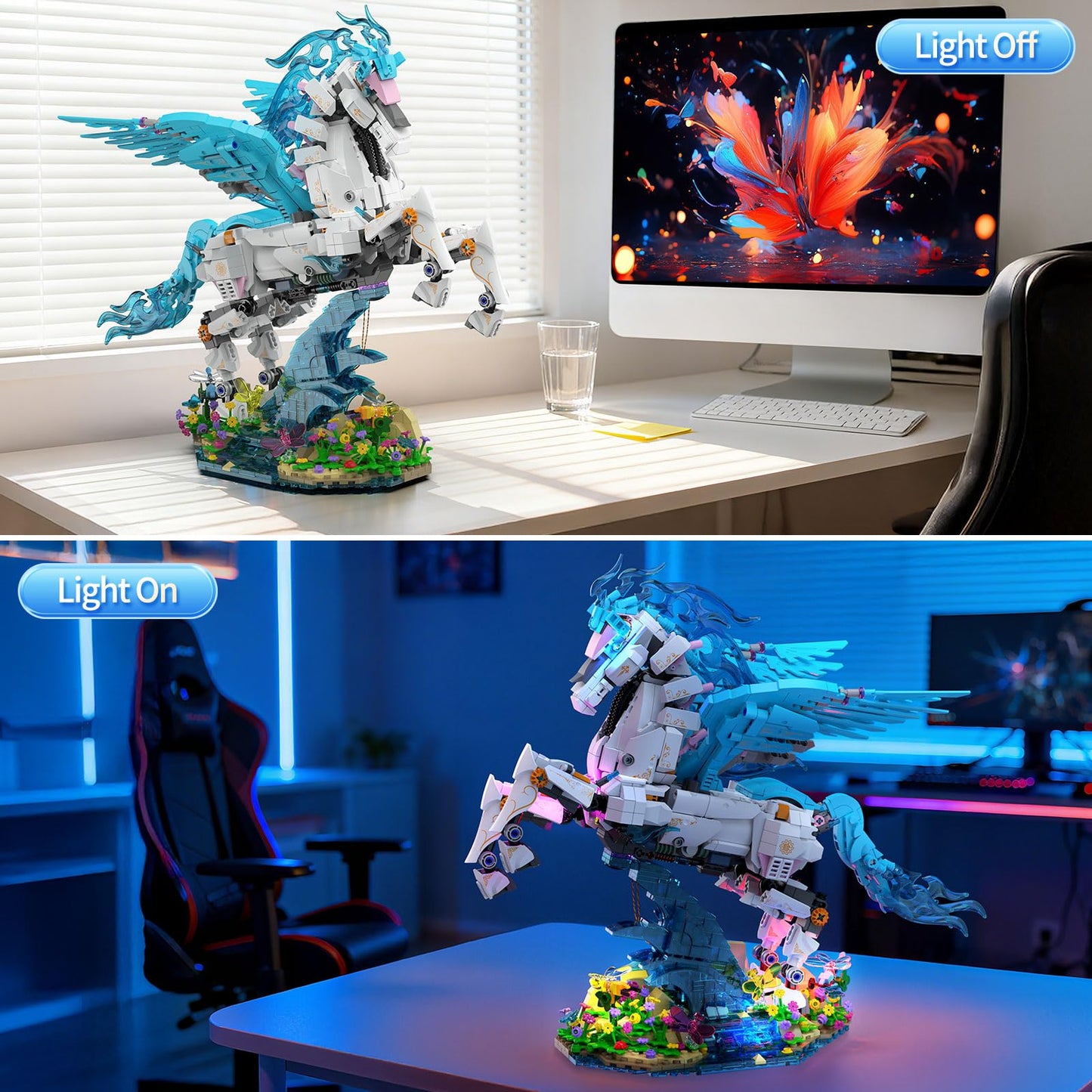 Brihappen Flying Horse Building Set with LED Light, Greek Mythology Pegasus Collection 3D DIY Model Kits, Toy Building Blocks Set for Adults, Creative Gifts for Birthday and Festival