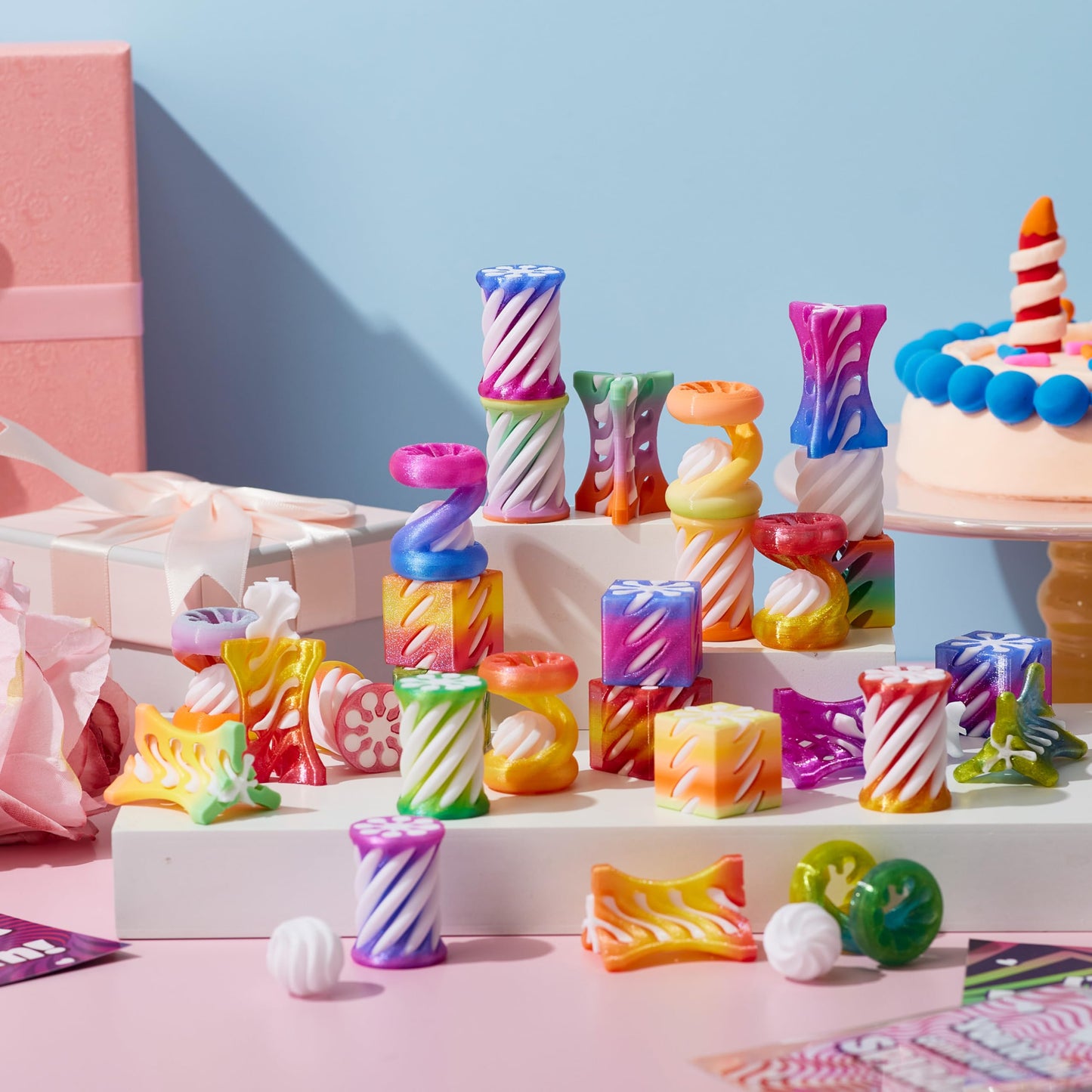 JOYIN 28 Pcs Valentines Day Gift Impossible Spiral Cone Stress Toy with Valentine Cards, 3D Printed Passthrough Toy for Kids Valentine Party Favors Gift Classroom Exchange Boys & Girls