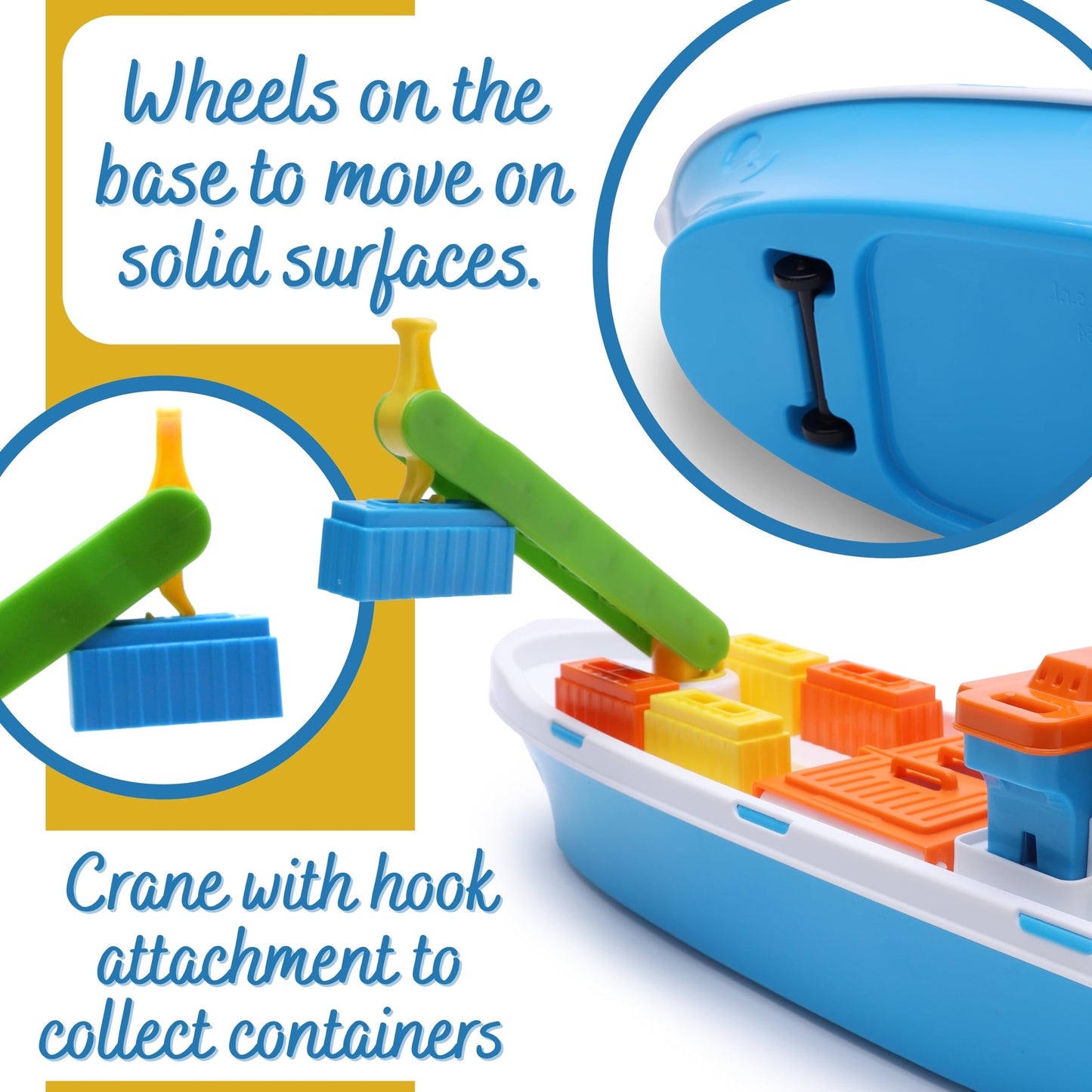 Toyland® 41cm (16") Colourful Cargo Ship with Moveable Doors, Crane & 6 Plastic Containers - Kids Floating Water Toy - Pool & Bathtime Toys - 3 Years+
