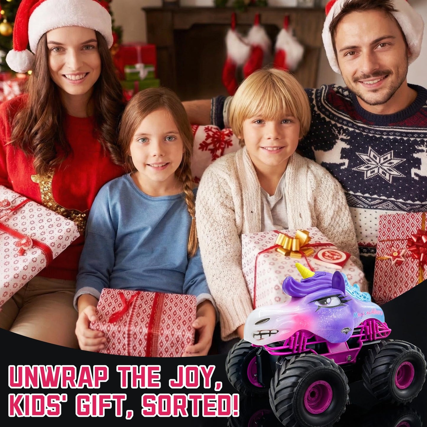 Unicorn RC Car for Girls 1:18 Amphibious Off-Road Remote Control Truck with LED Lights All-Terrain Monster Vehicle 2.4GHz High Speed Crawler Hobby Toy with 2 Batteries Birthday Gift Toys for Kids 6-12