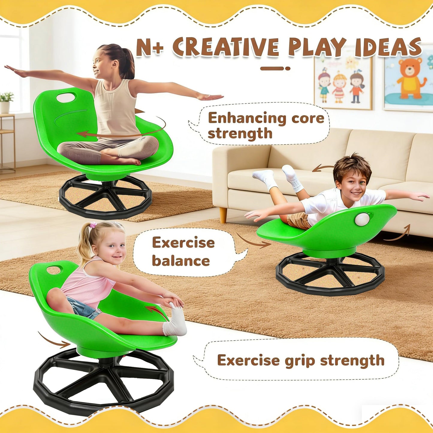 Spinning Chair for Autistic Kids with Back Support, Sensory Swivel Chair for Kids with ADHD Autism, 360° Rotating Spin Chair for Toddlers, Comfortable Sensory Chair for Home School Classroom