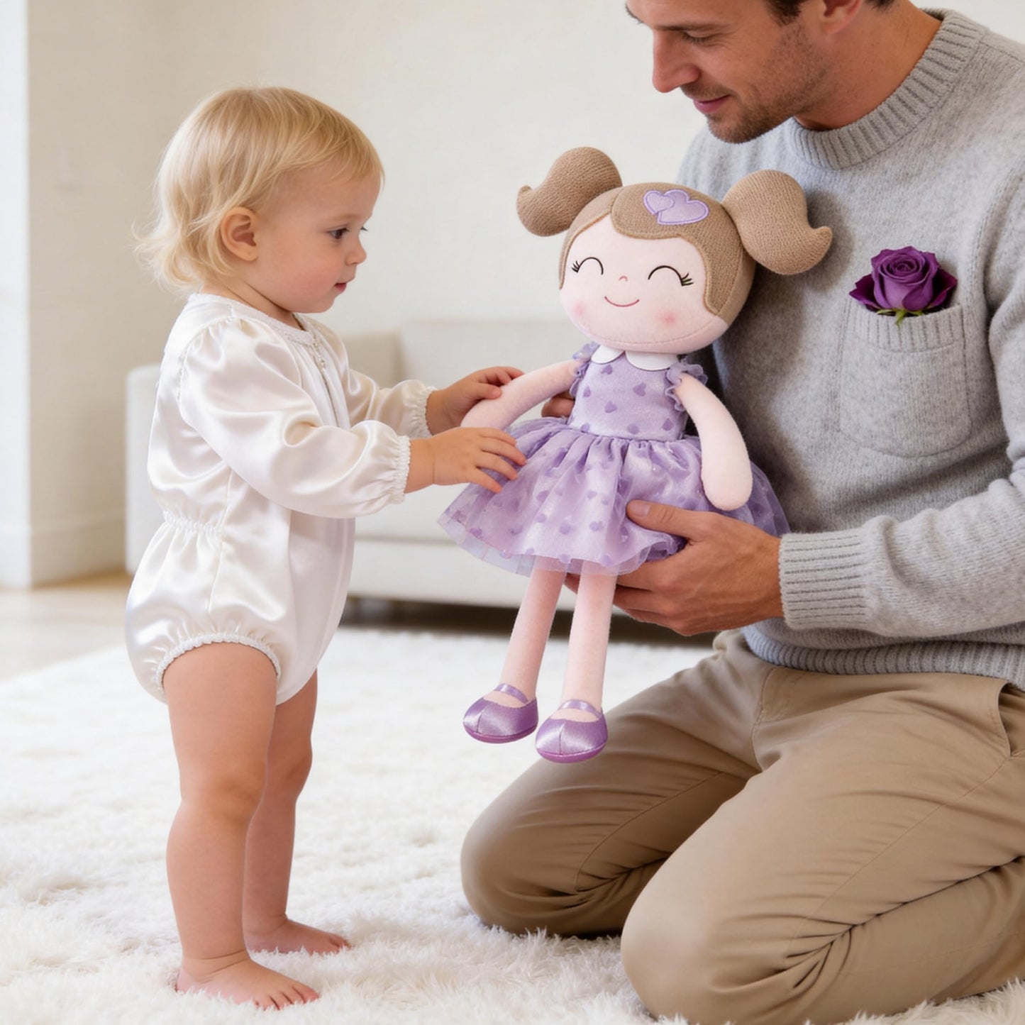 Gloveleya Baby Doll Valentines Day Gifts I Love You Gifts Soft Toy Plush Dolls Purple Flocking Heart Girl 16 Inches