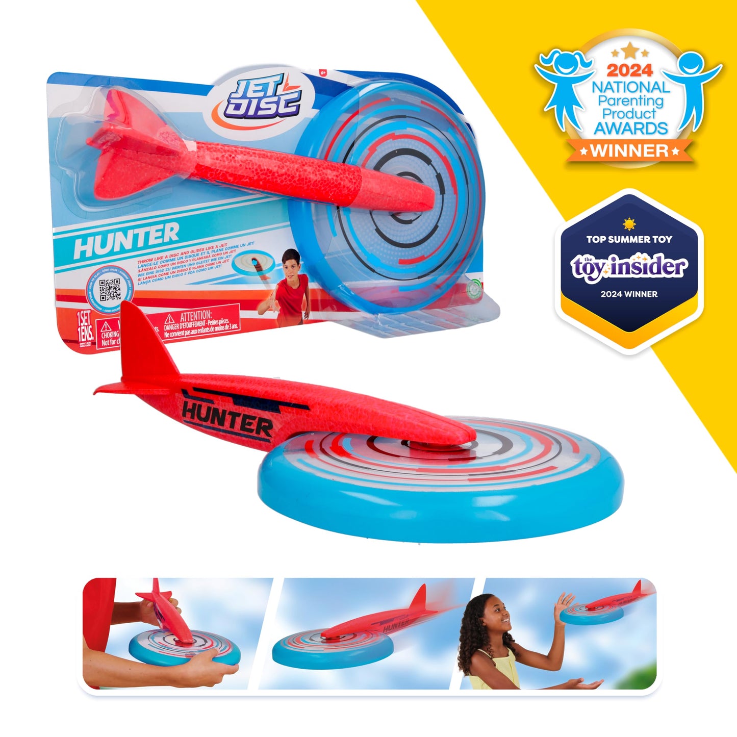 IMC Toys Jet Disc Hunter - 9" Disc and Plane Glider Tail, Great Outdoor Play, Easy to Throw and Catch, for Kids 6 and Up - Blue