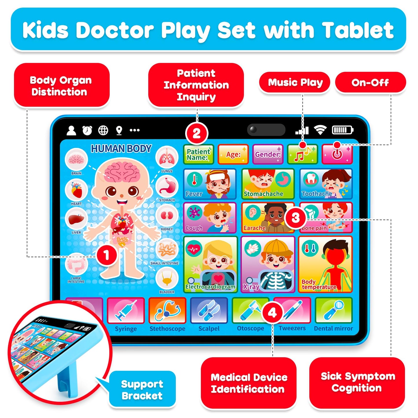 Doctor Kit for Toddlers 3-5 Kids Doctors Play Set with Interactive Learning Tablet Toys for 3 Year Old Boy Girl Pretend Play Toys with Sound & Music Stethoscope Birthday Gift Baby Toddler Toys 2-3 2-4