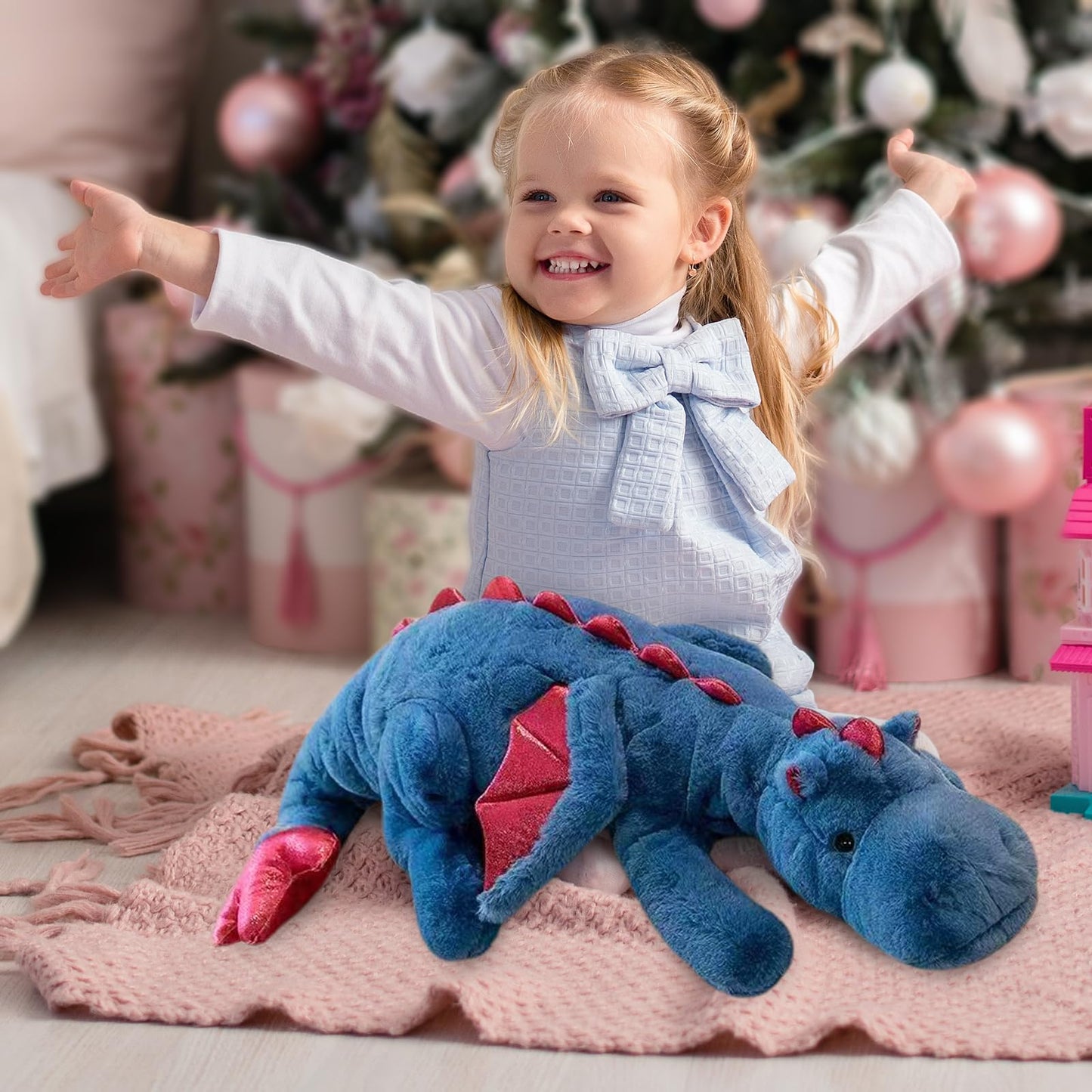 Dodhse Pterosaur Stuffed Animal with Wings - Cute Soft Dinosaurs Plush Toys Little Flying Dragon Plushies Pillow Doll Christmas Birthday Gifts for Kids Boys Girls (Blue,43.3inch/110cm)