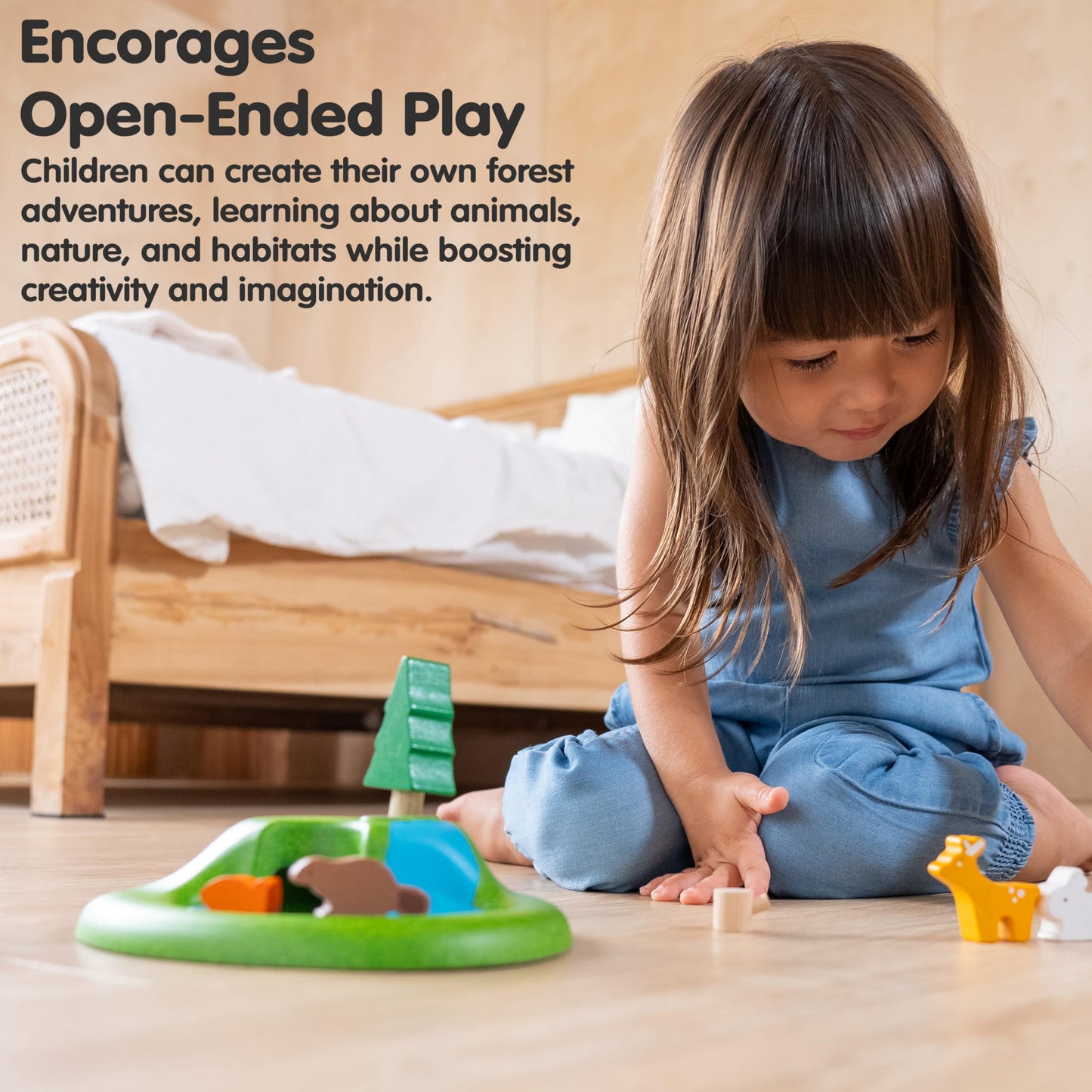 PlanToys® Wooden Animal Toy Set for Toddlers | 16 Pcs Montessori Forest Playset with Trees, Cave, and Mountain | Eco-Friendly Educational Toys for Kids | Open-Ended Nature Pretend Play