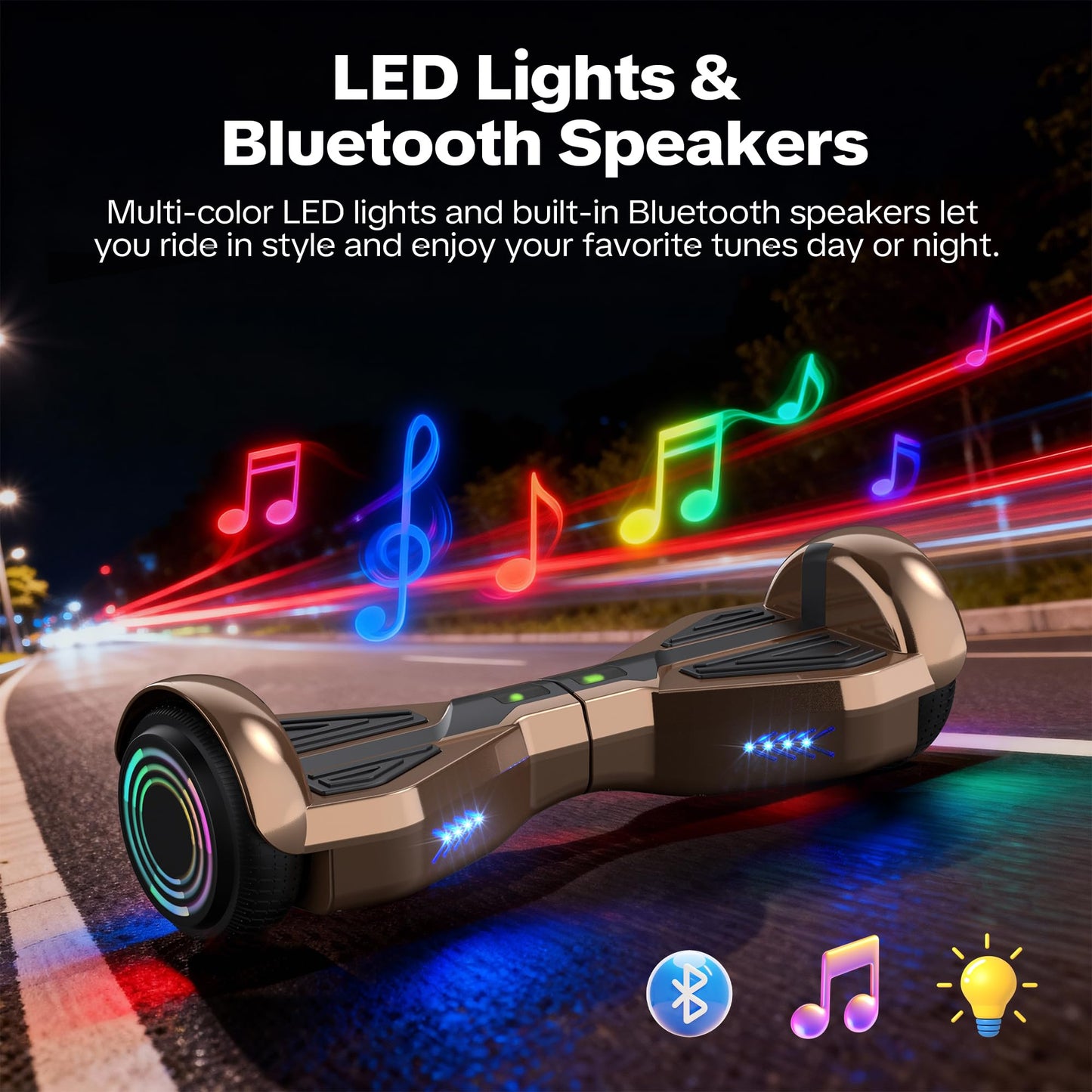 XERATH All Terrain hoverboards for a 7-12 year old,electric scooter with Bluetooth Speaker,self balancing scooters with 6.5 inch LED Wheels&Science Fiction Design (Rose)