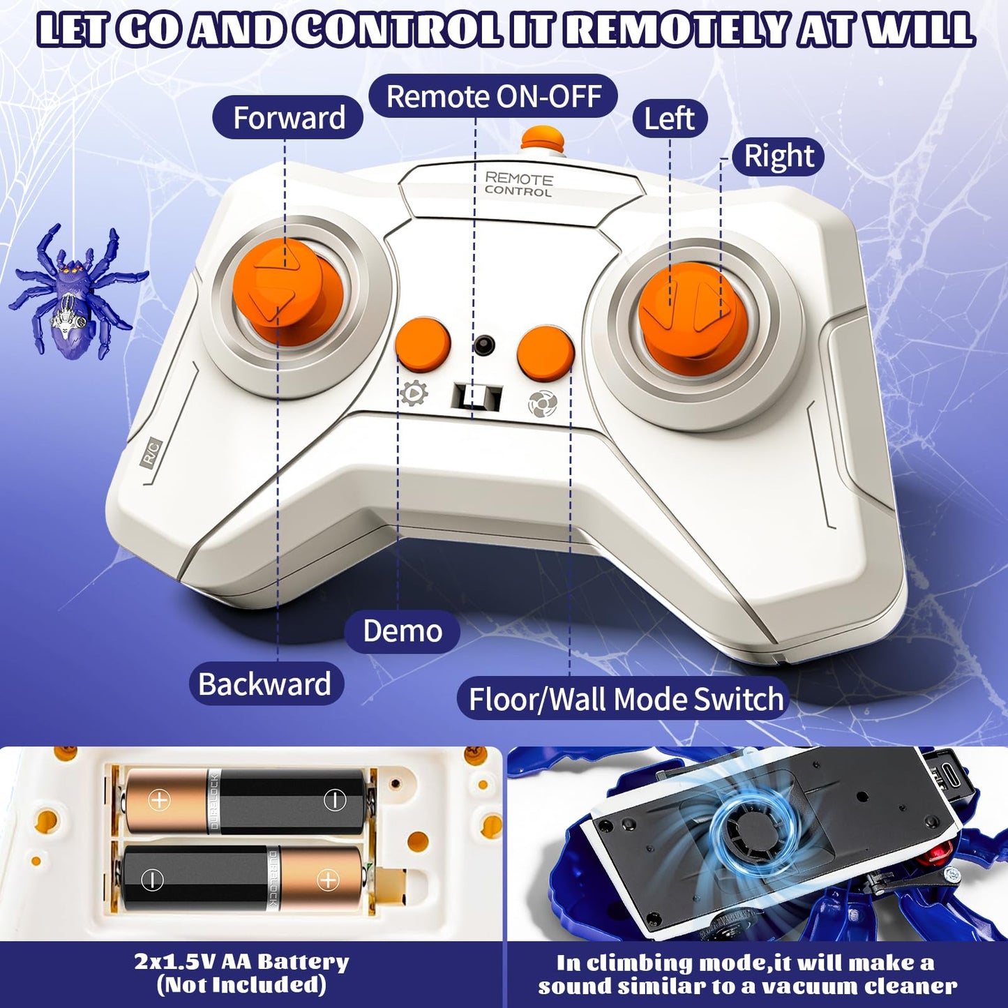 Cooldele Wall Crawling Spider, Rechargeable Remote Control Robot Toy for Kids with LED Eyes and 360° Stunts, Wall Climbing Funny Prank Toys Birthday Gifts for Boys & Girls Ages 3-5 4-6 7-8 (Blue)