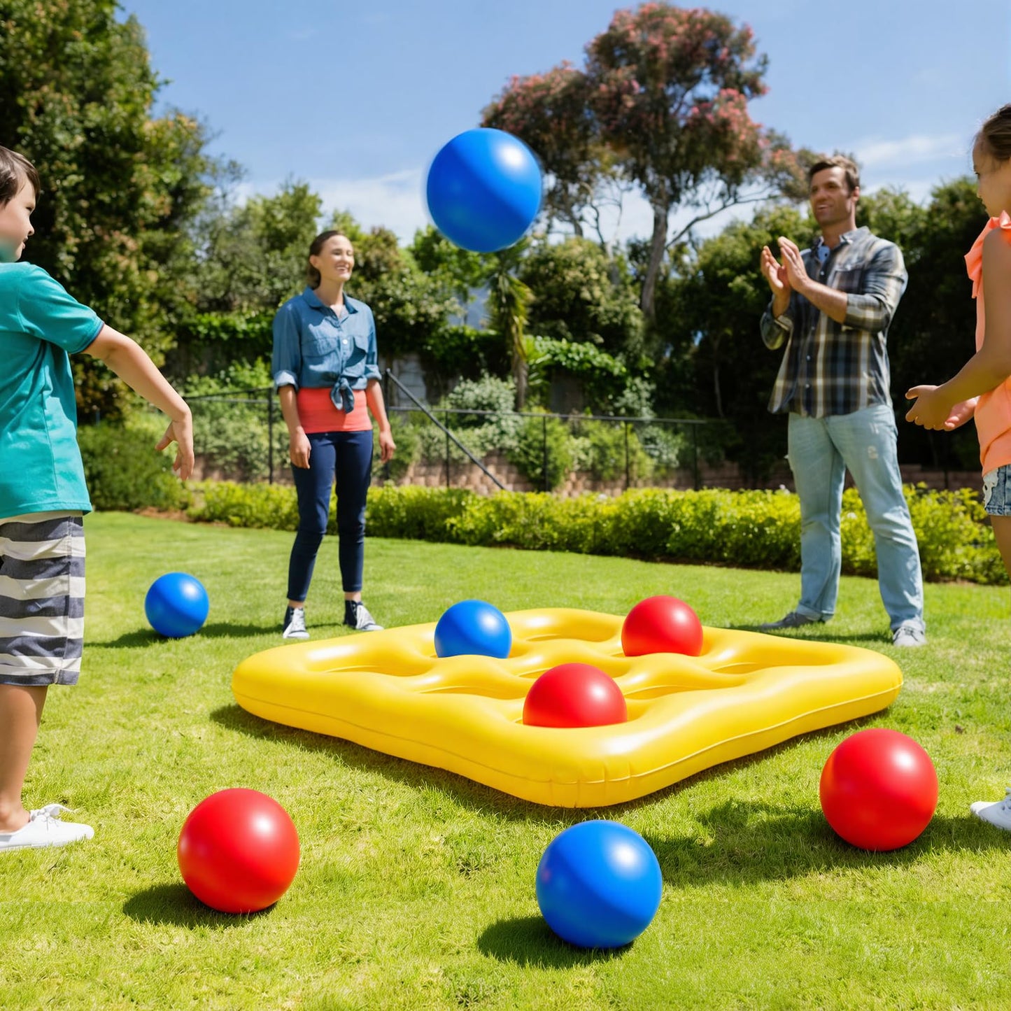 Inflatable Pool Toys Games Set - Tic-Tac-Toe Toss Game Floating Toy with 10 Balls, Outdoor Swimming Water Toys for Kids Adults