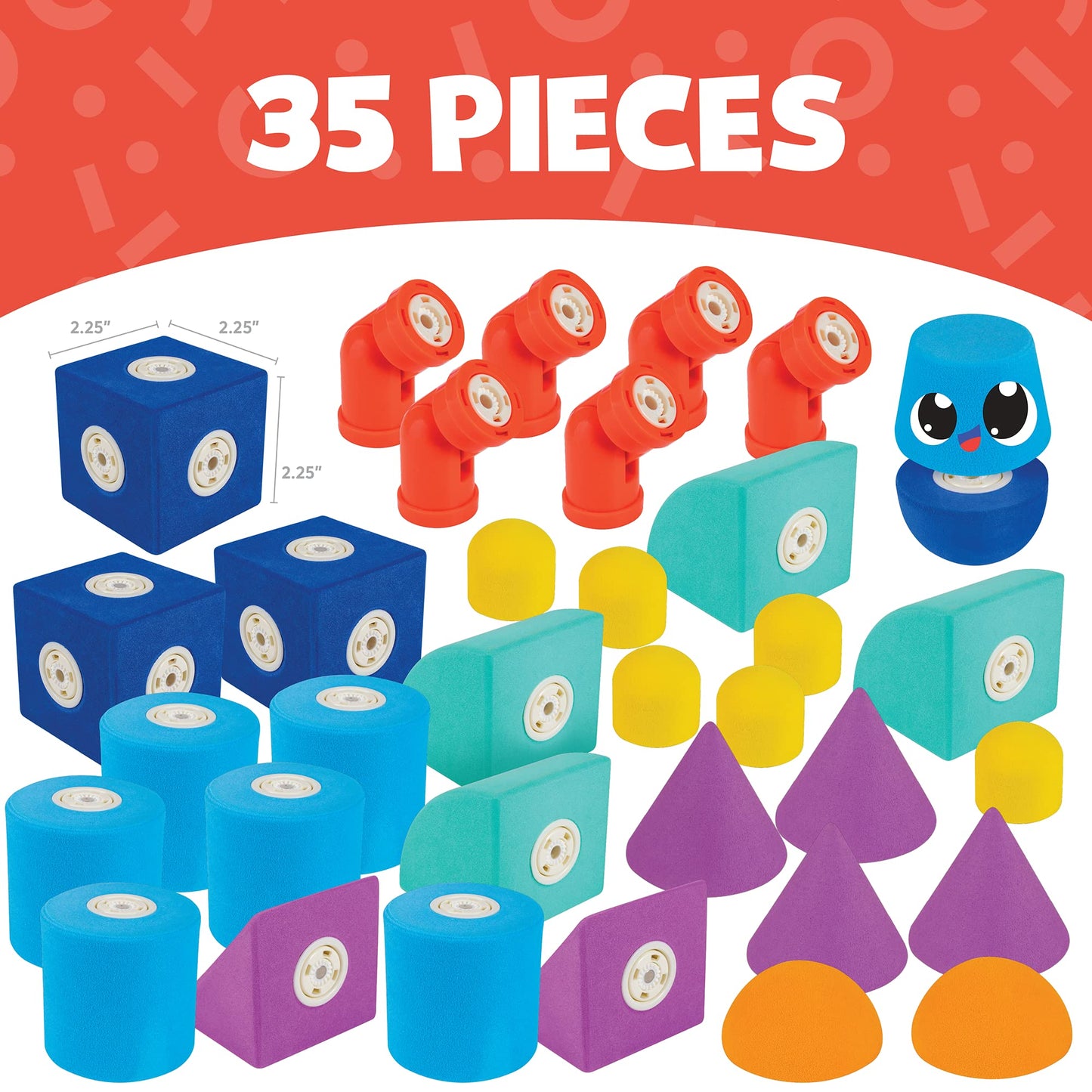 Blockaroo Magnetic Foam Building Blocks - 35-Piece Castle, Bath Toys for Toddlers, Preschool Toys, Bathtub Toys, Sensory Toys, Blocks for Toddlers 3-5, Engineering Toys for Kids 3-5, Bath Blocks