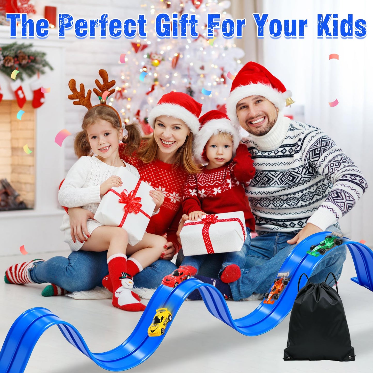20 Ft Flexible Race Track Toys, Flex Race Car Ramp Track with 4 Race Cars & Suction Cups Rolls Up Portable DIY Race Track Anti Gravity Car Track Set,Kids Racecar Track Toy(Blue)