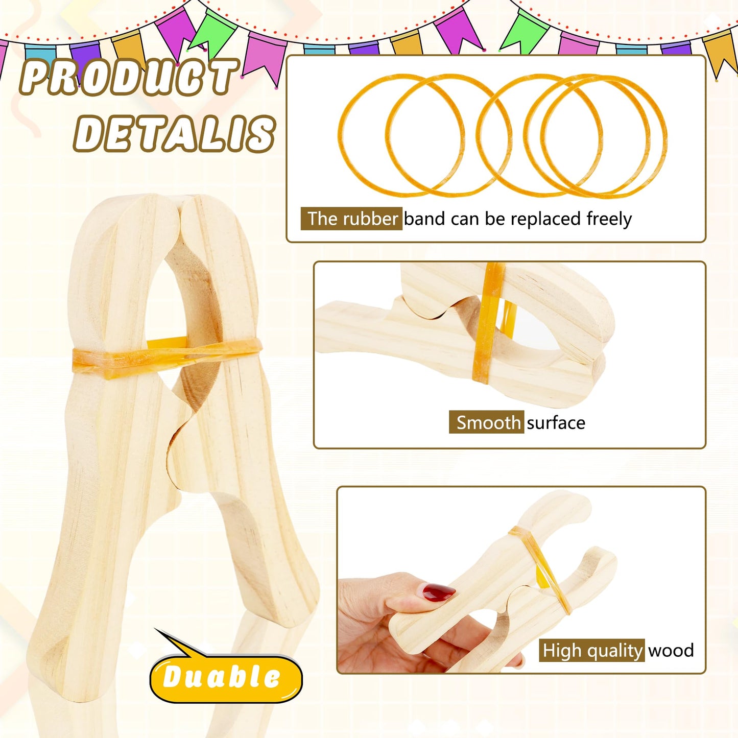 Norcoin 16 Pcs Wooden Play Clips for Kids Fort Building Clips Wood Play Clips Wooden Fort Clips Game Silk Clips for Child Blankets Silk Construction School Playground Building Games