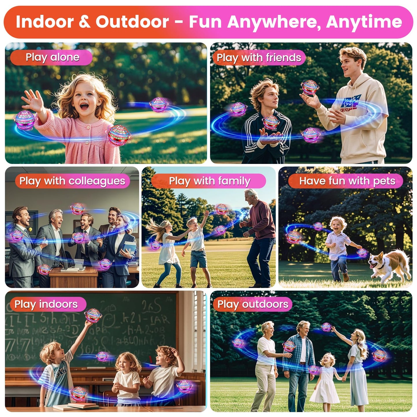 NWLAEWR Flying Orb Ball Toy, 2026 Upgrade Hand Controlled Hover Ball with LED Lights, 360° Rotating Boomerang Globe, Cool Mini Drone, Ideal Birthday&Christmas Gift for Boys Girls-Red & Purple