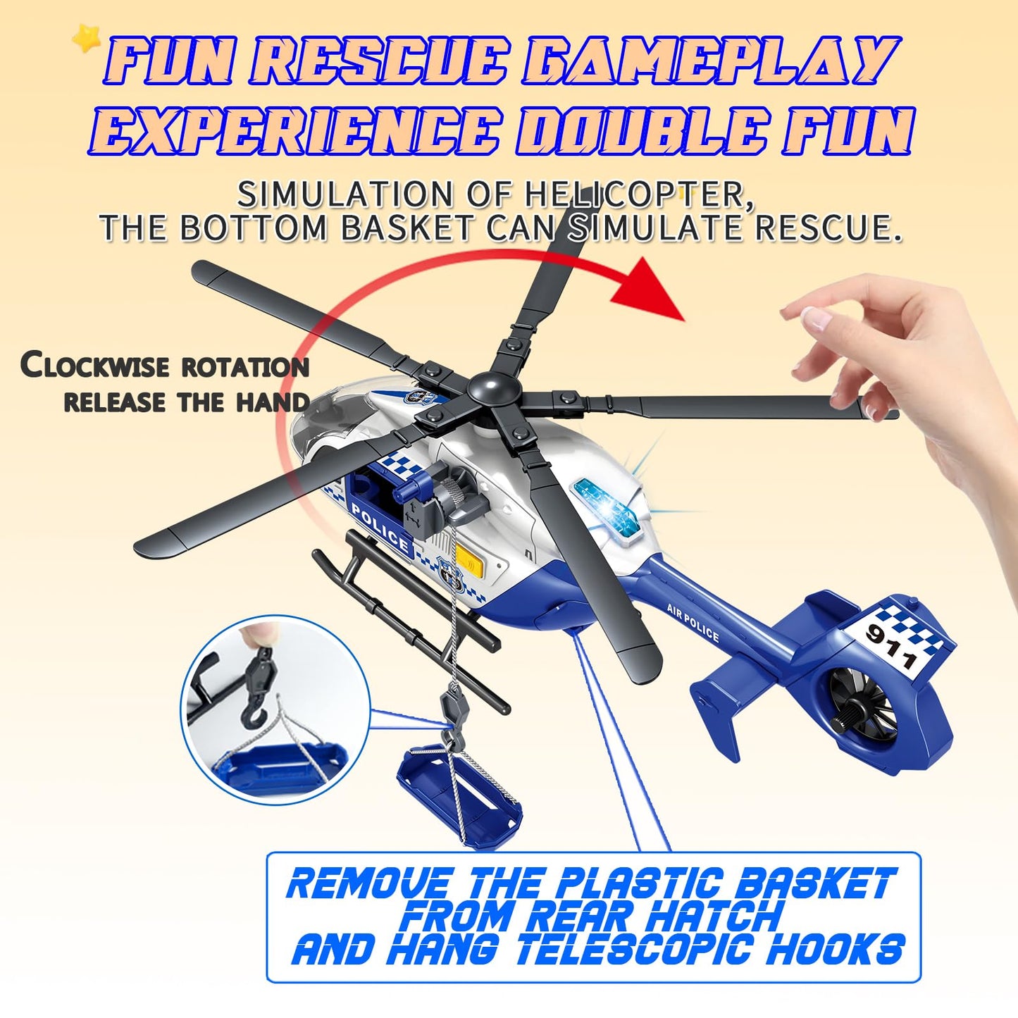 RANHANGQI 15" Rescue Helicopter Toy Light and Sound Rescue Vehicles Toys for Kids Aged 3 Toddler Kids Boys Gifts