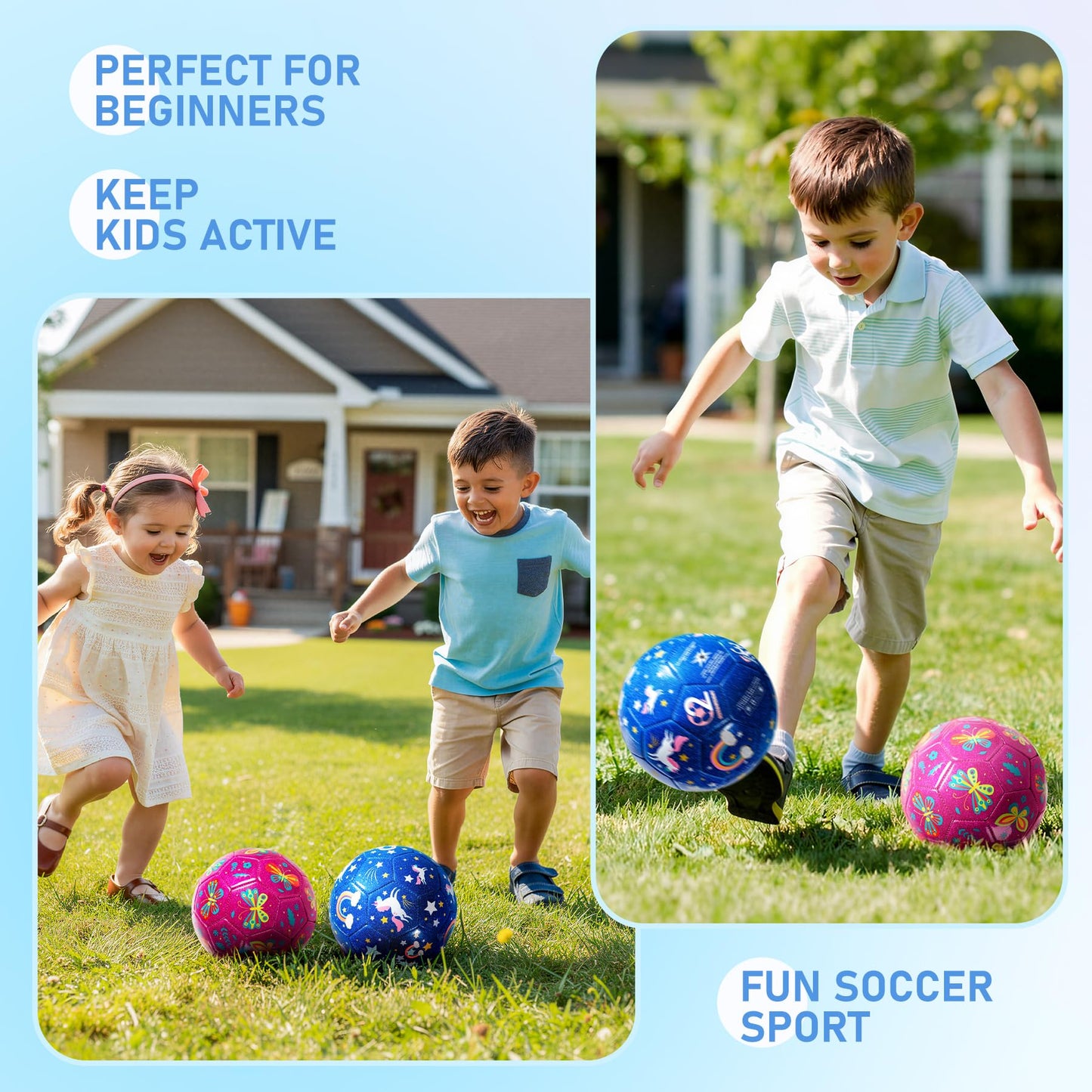 Toddler Soccer Ball Size 2 - Small Soft Kids Ball 2 Pack for Ages 1-5- Cartoon Sports Toy Boys Girls - Great Soccer & Birthday Gift for Babies, Toddlers & Kids Indoor Outdoor Games