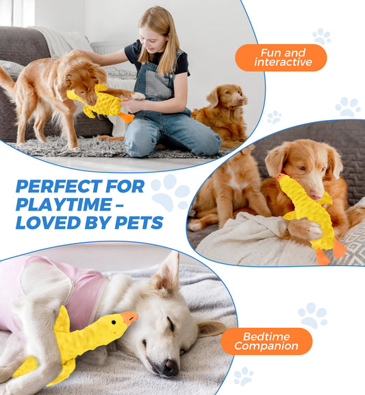 IPTPAS Squeaky Plush Dog Toy for All Breeds, Multifunctional Goose Dog Toy with Honking Sound, Crinkle Paper, Treat Pocket, Durable Soft Stuffed Animal for Chewing, Cuddling, Interactive Play (Yellow)