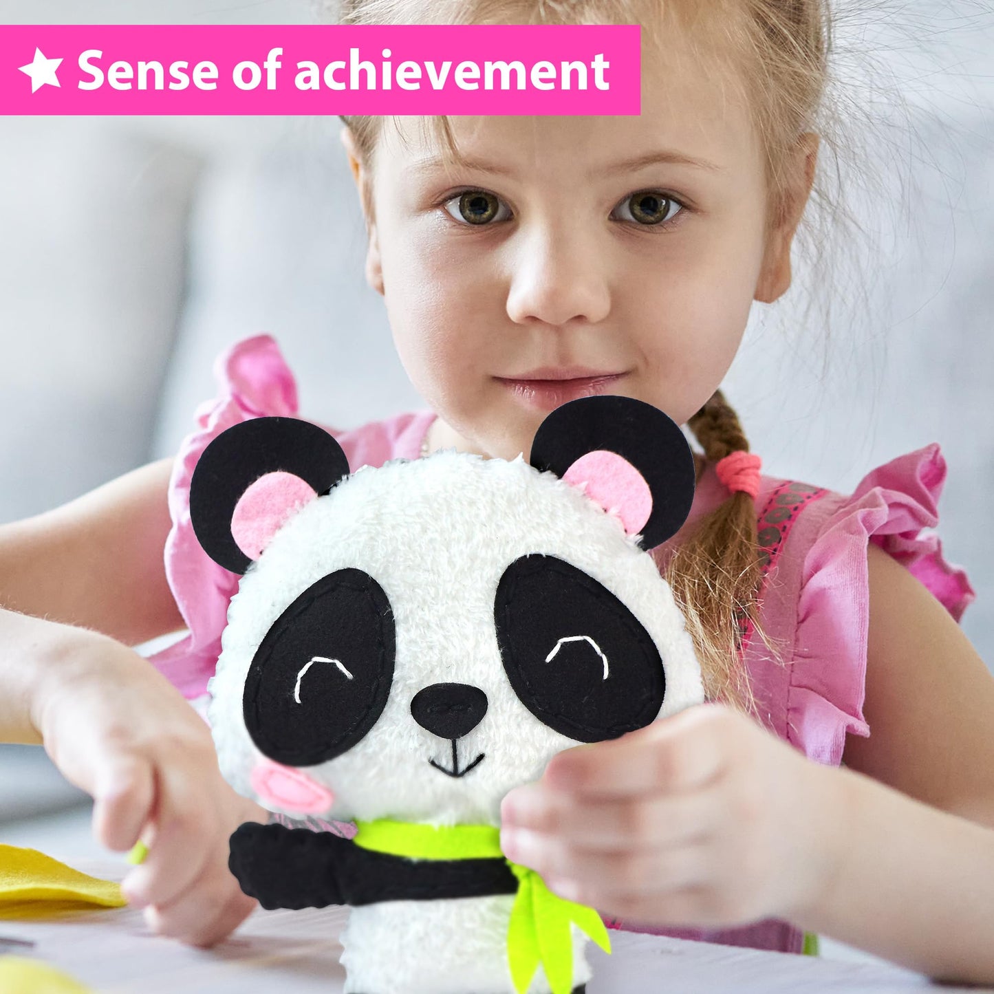 KRAFUN Unicorn Beginner Animal Sewing Kit for Kids Age 7-13 My First Art & Craft, Includes 3 Stuffed Animal Dolls Panda, Fox, Instructions & Plush Felt Materials for Learn to Sew, Embroidery