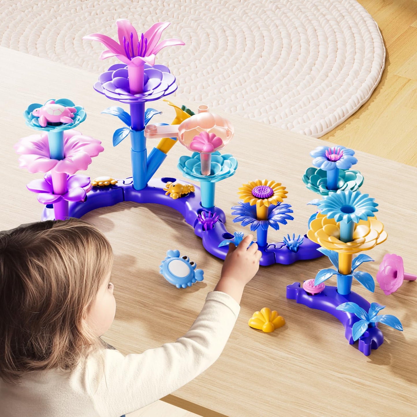 LILYBUDS 97 Pcs 3 Year Old Girl Gifts,Flower Garden Building Toy Set Toddlers Toys Gifts Best Educational Learning Fine DIY Crafts Stem Construction Stacking Kit,for 3 4 5 6 7 Year Kids Birthday