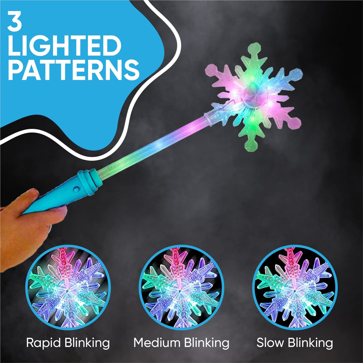SENSORY4U Frozen Snowflake LED Light Up Wand Toy for Kids - 2 Pack, Magical Princess Costume Accessory, Perfect for Party Favors, Holiday & Birthday Events