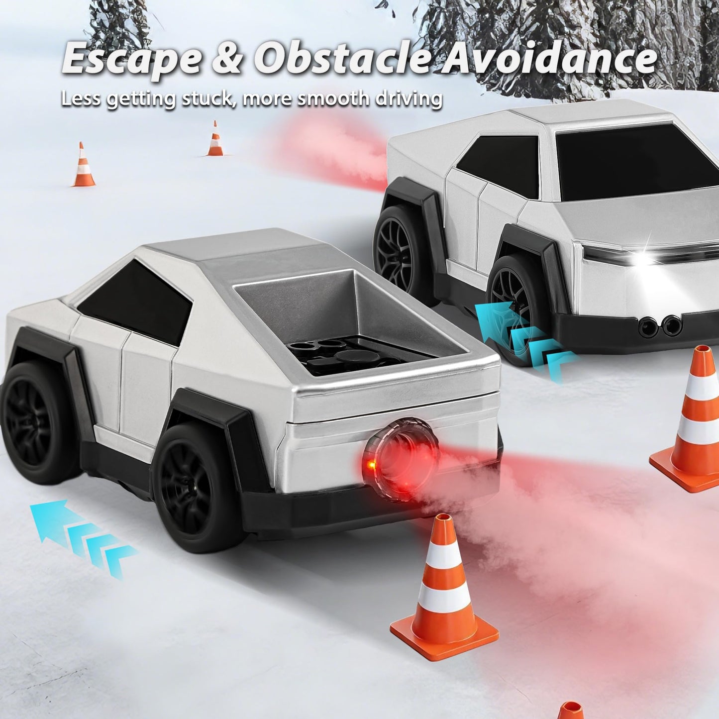 SANGQAOFU Remote Control Car Cyber-Inspired Rc Car Toys with Drift Spray & Follow and Escape Mode 2.4GHz Rc Truck Toys for Boys Cat Dog(Silver)