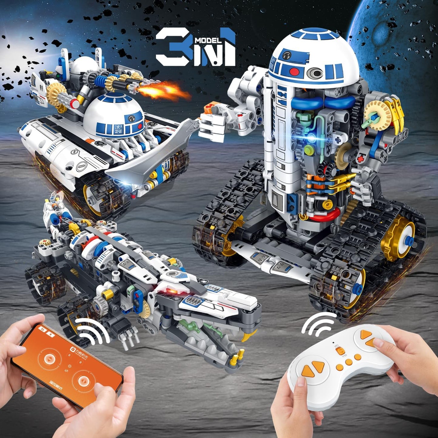 3 in 1 STEM Robotics Building Kit, 776 PCS APP/Remote Control Robot Space Wars Toy Building Block Sets, Compatible with Lego Robotics Control & Programming Robot Birthday Gifts for Boys Age 8-14+