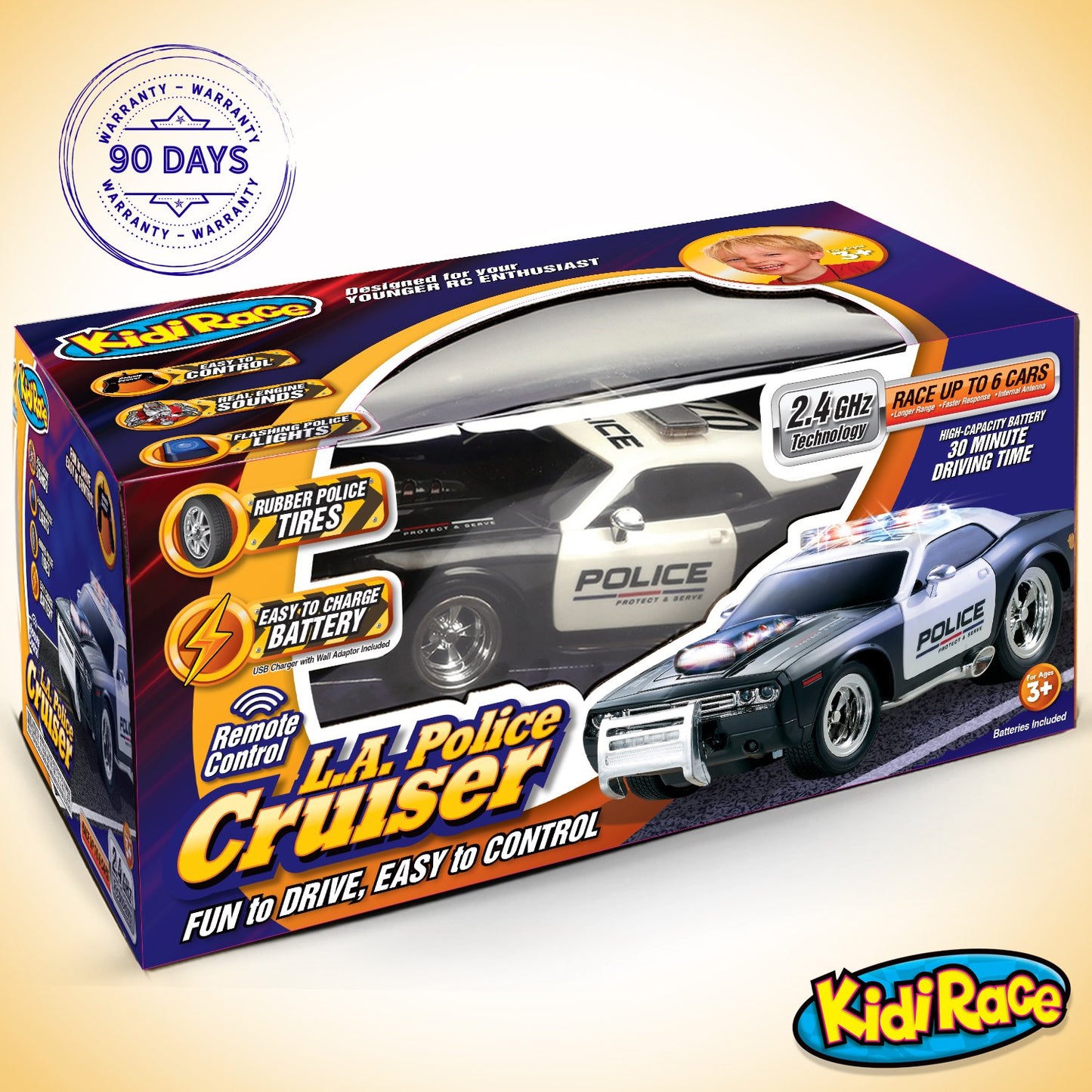 Kidirace Rechargeable Police Car Remote Control Toy for Kids, Hobby Rc Cars Toys, Lights & Siren, Birthday Gift Ideas for Boy Age 8-12 Years, Gifts for Boys & Girls Ages 3 4 5 6-8 9 10 11 12 Year Old