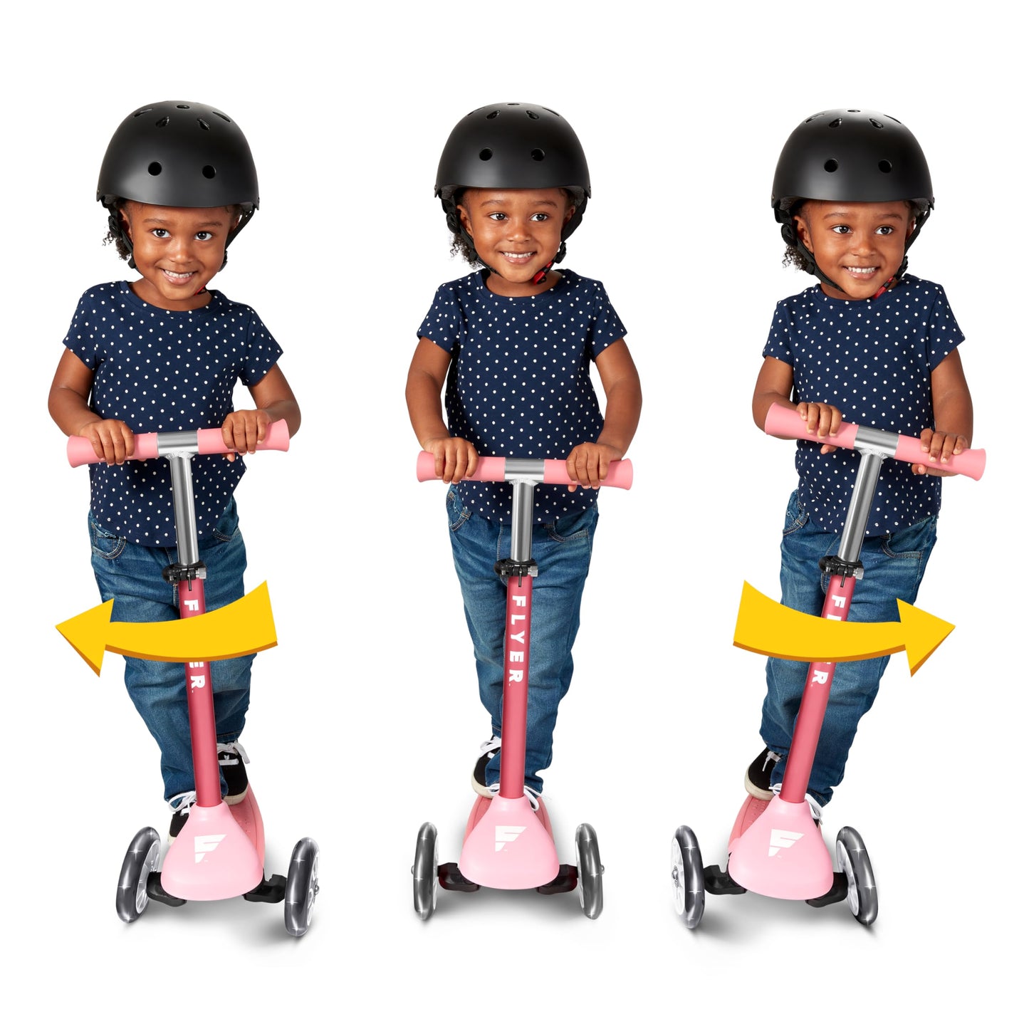 Radio Flyer Glider Jr. Scooter with Light Up Wheels, Pink, for Kids 2-5 Years Old, Lean-to-Steer, Adjustable Handlebar, Rear Foot Brake, Smooth Bearings, Comfort Grips, 3 Wheel Scooter for Kids