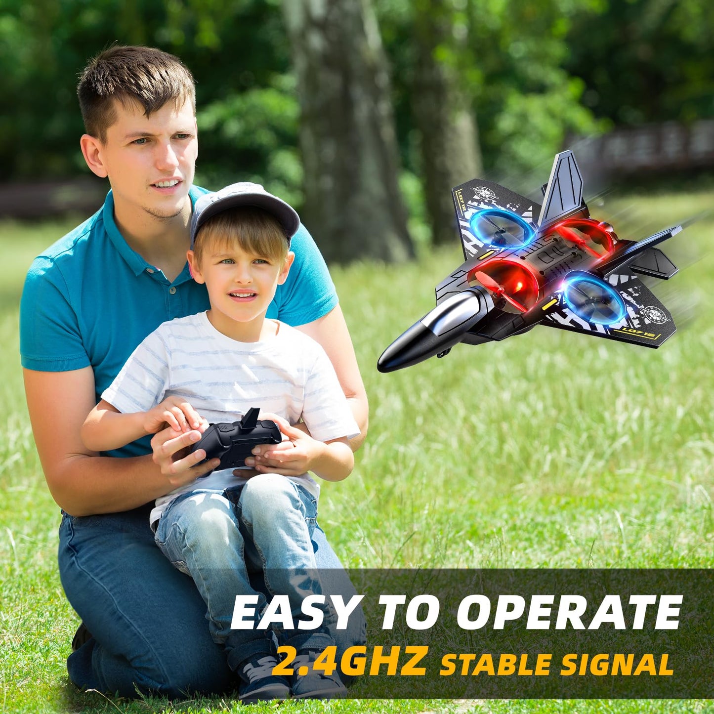 MSKOLER Foam Remote Control Airplane for Kids 8-12, 2.4 GHz RC Plane with Colorful Lights, 360° Flips and Stunt Roll, RC Airplane Toy for Boys and Girls Ages 8-16, Gift for Kids and Adults (Gray)