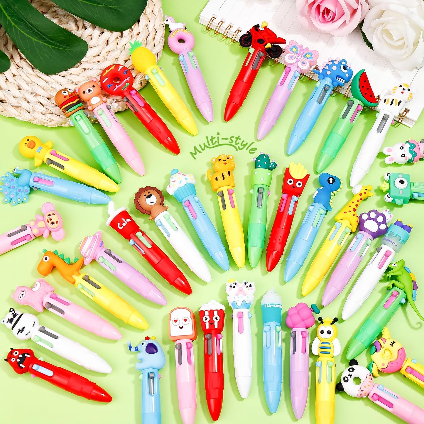 LUYI 30 Pcs Mini Multicolor Pens in One 4-in-1 Fun Cute Animals Pens Bulk for Kids, Retractable Kawaii Cool Cartoon Ballpoint Pens for Birthdays Office School Supplies Gifts