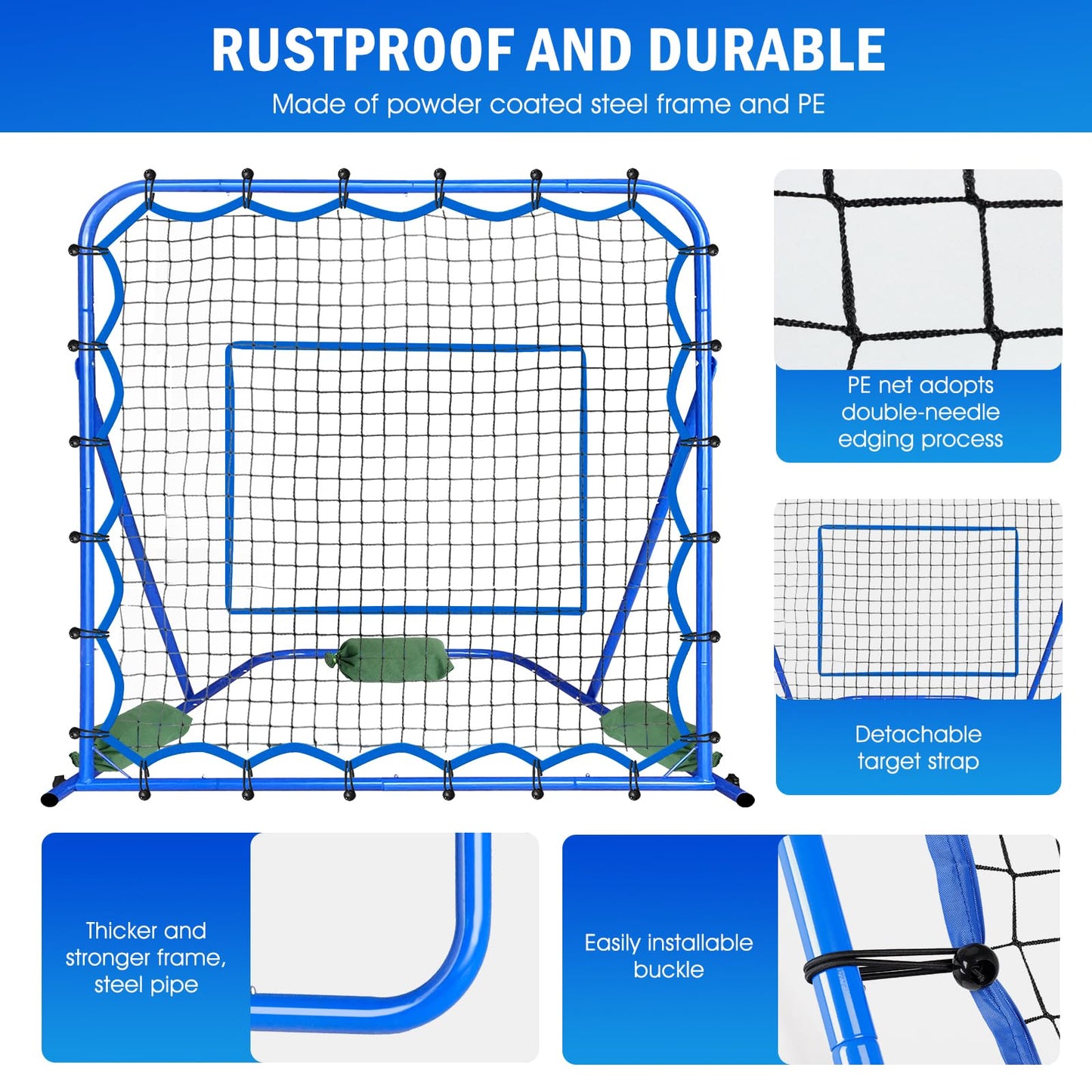 4x4FT Soccer Baseball Rebounder Net, Quick-Switch Angle Softball Pitch Back Net Volleyball Soccer Training for Control, Passing Practice, Bounce Back Rebounder Gifts & Equipment for Kids,Teens & Adult