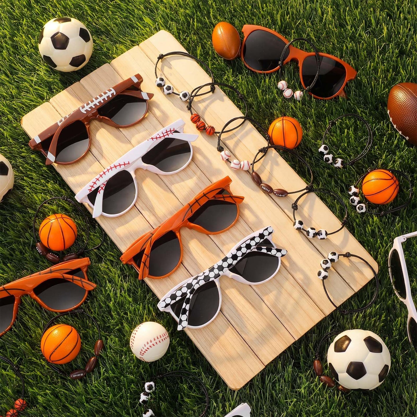 Teyva Daily 72 Pcs Sportball Party Favors Bulk Serve 24, Sport Glasses Sportball Stress Balls Bracelet Baseball Football Soccer Basketball Sports Club Team Reward Birthday Party Supplies for Women Men