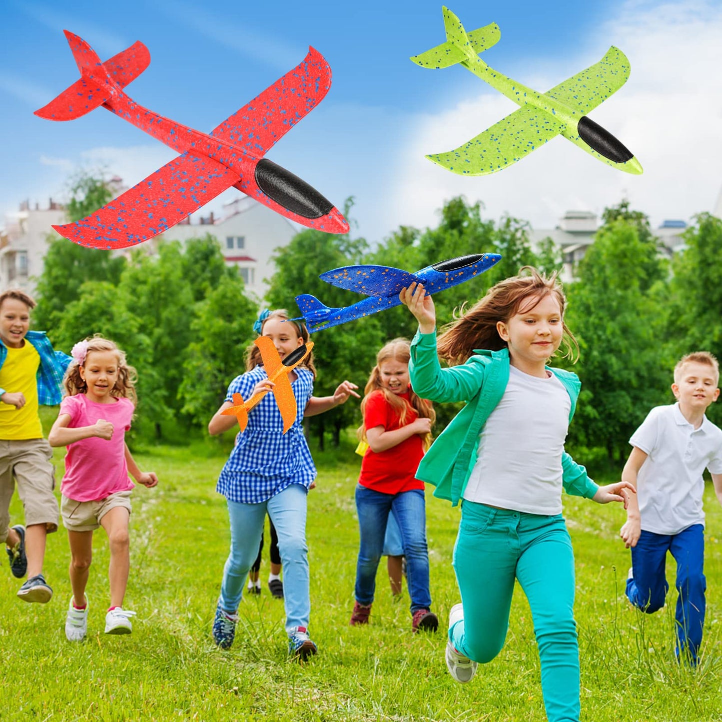 VCOSTORE 4 Pack Foam Airplanes for Kids, 17.5'' Large Throwing Foam Glider Planes Toys,Flying Styrofoam Kid Airplanes Toy for 3 4 5 6 7 8 9 10 11 12 Year Old Boys Girls with Outdoor Sports Play