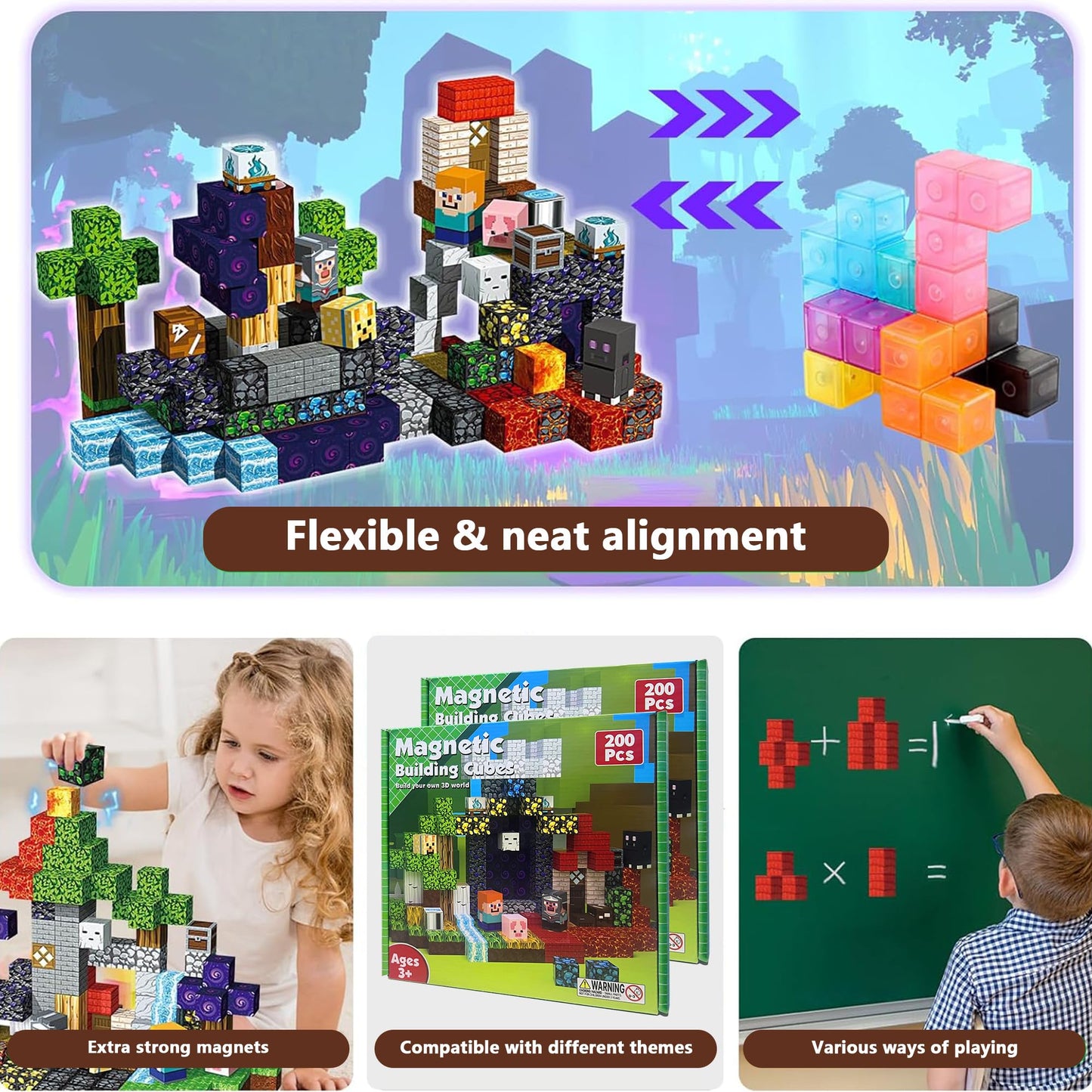 APUNOL 200PCS 0.8in Magnetic Blocks - Magnet Toys for Kids, Magnetic Building Blocks Cubes, Stacking Magnets, STEM Learning Toys Birthday Gifts for Toddlers, Boys and Girls Age 3+ Years Old