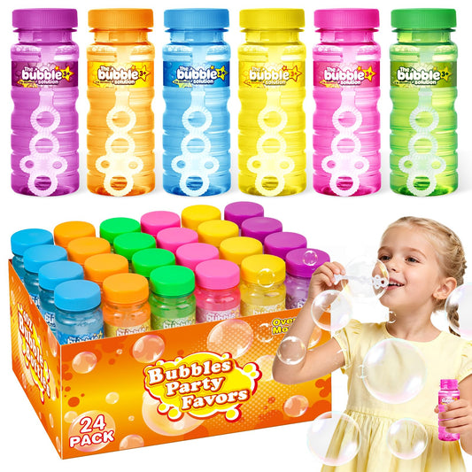 AuroTops 24 PCS Bubble Bottles with Wand Assortment for Kids,Bubble Solution Summer Toys for Kids Bubbles Party Favors,Birthday Party Supplies,Blow Bubbles in Bulk,Indoor & Outdoor Activities,6 Colors