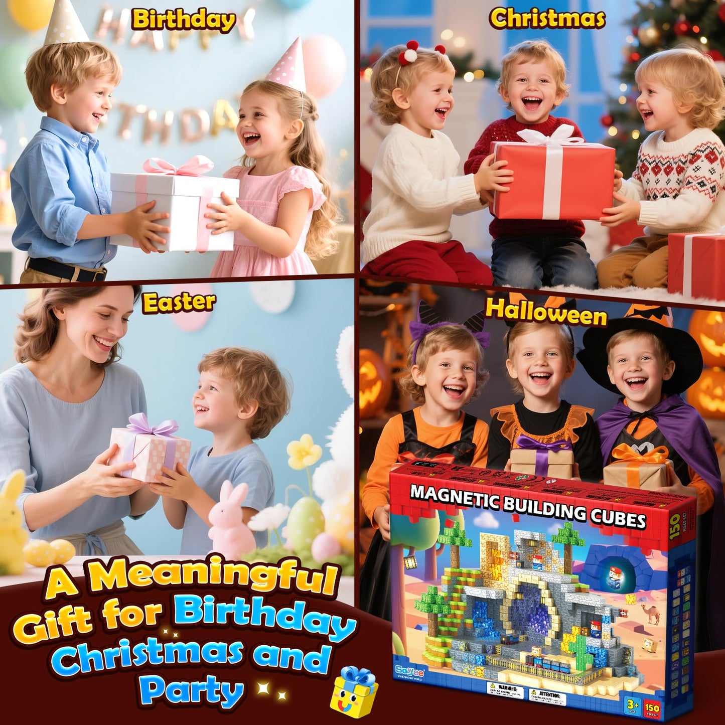 150 PCS Magnetic Blocks: Magnet Building Toys for Kids Ages 4-8, STEM Sensory Building Cubes for Toddlers, Build Mine Magnet World Set for 3-12 Boy Girl Years Old Birthday