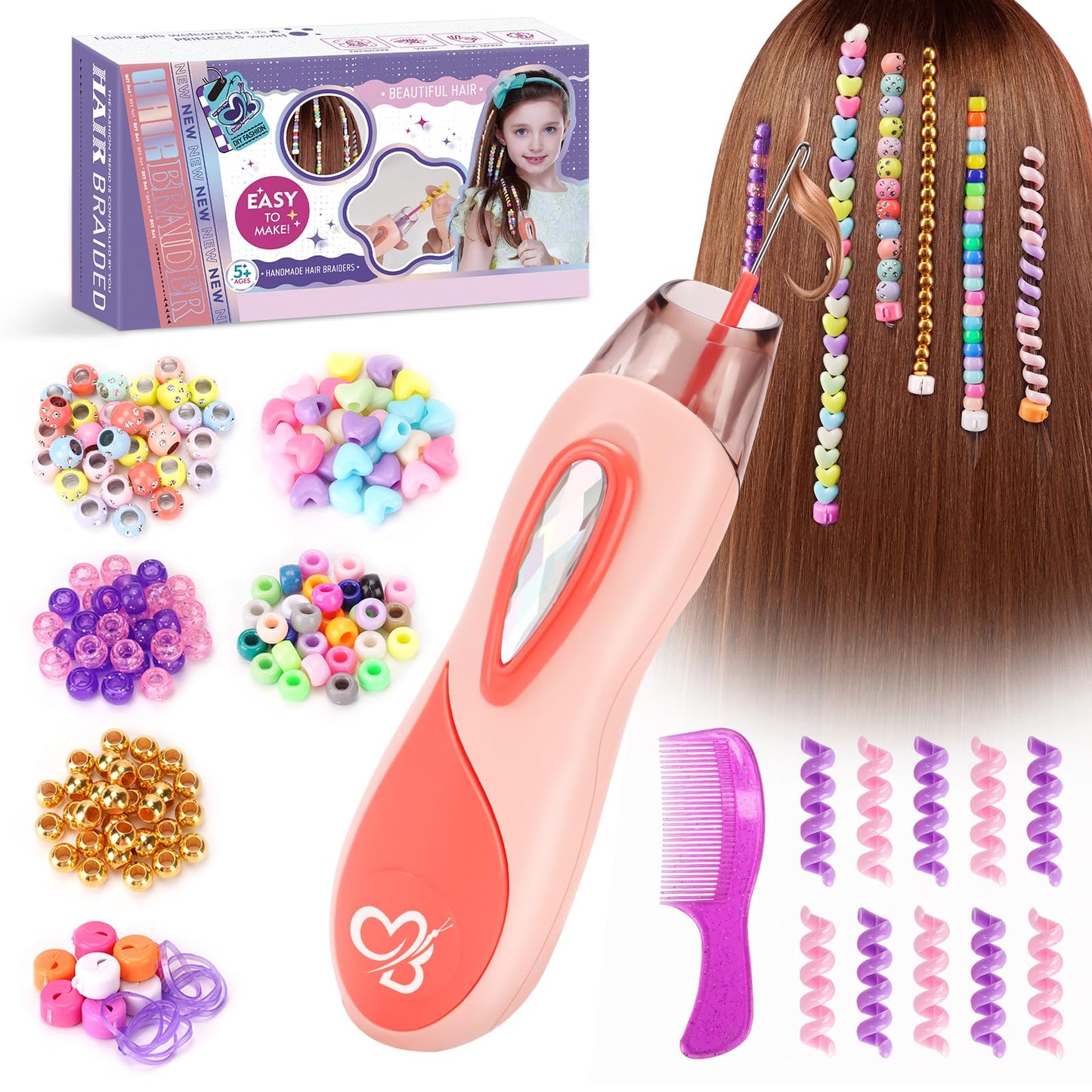 Hair Beads Jewelry Set for Girls, Gifts for 5 6 7 8 9 10 Year Old Girl, Kids DIY Hair Accessories Kits with Reusable Beads, Hair Gem Stamper Kit for Kids Girls Age 6-12 Creative Birthday Gifts Toys