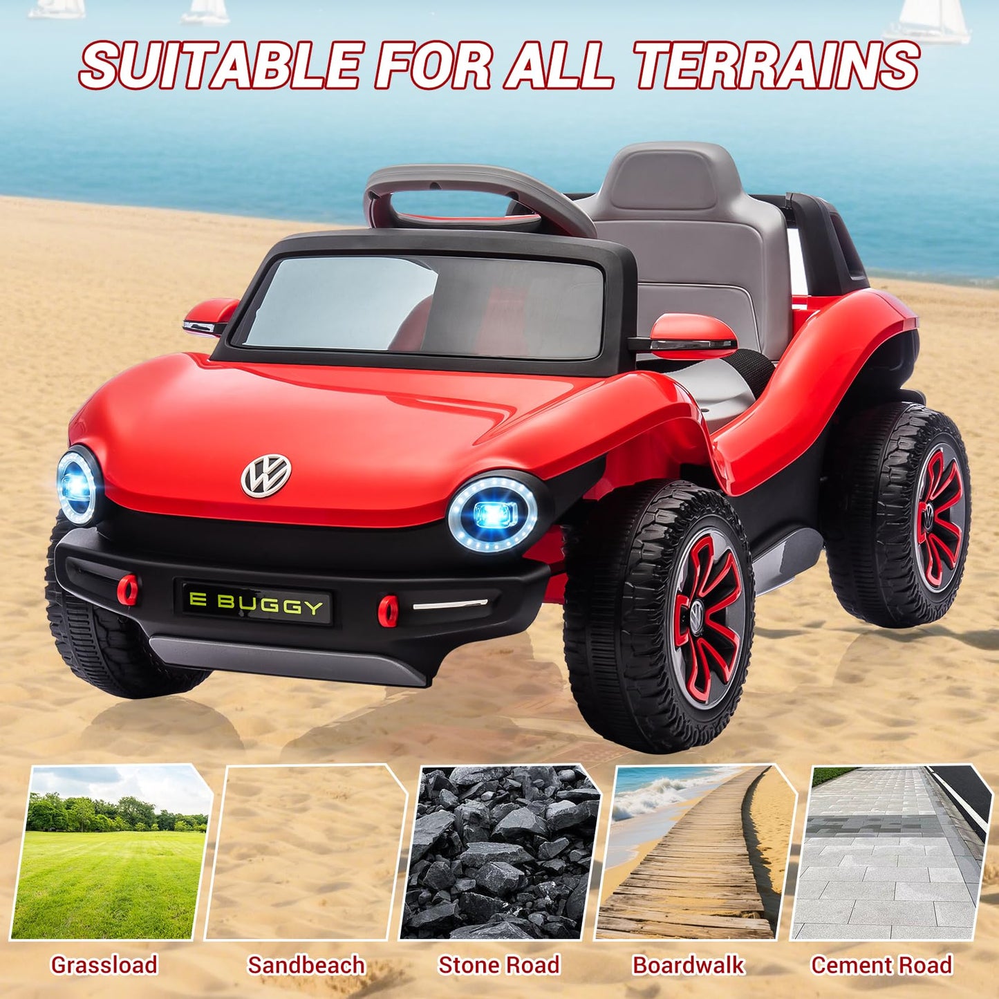 GarveeLife 12V Kids Ride On Car Licensed Volkswagen Beetle Electric Ride On Toy for Toddlers 4 Wheeler Vehicle with Parental Remote, Battery Level Display, LED Lights, USB, Horn, Music, Red